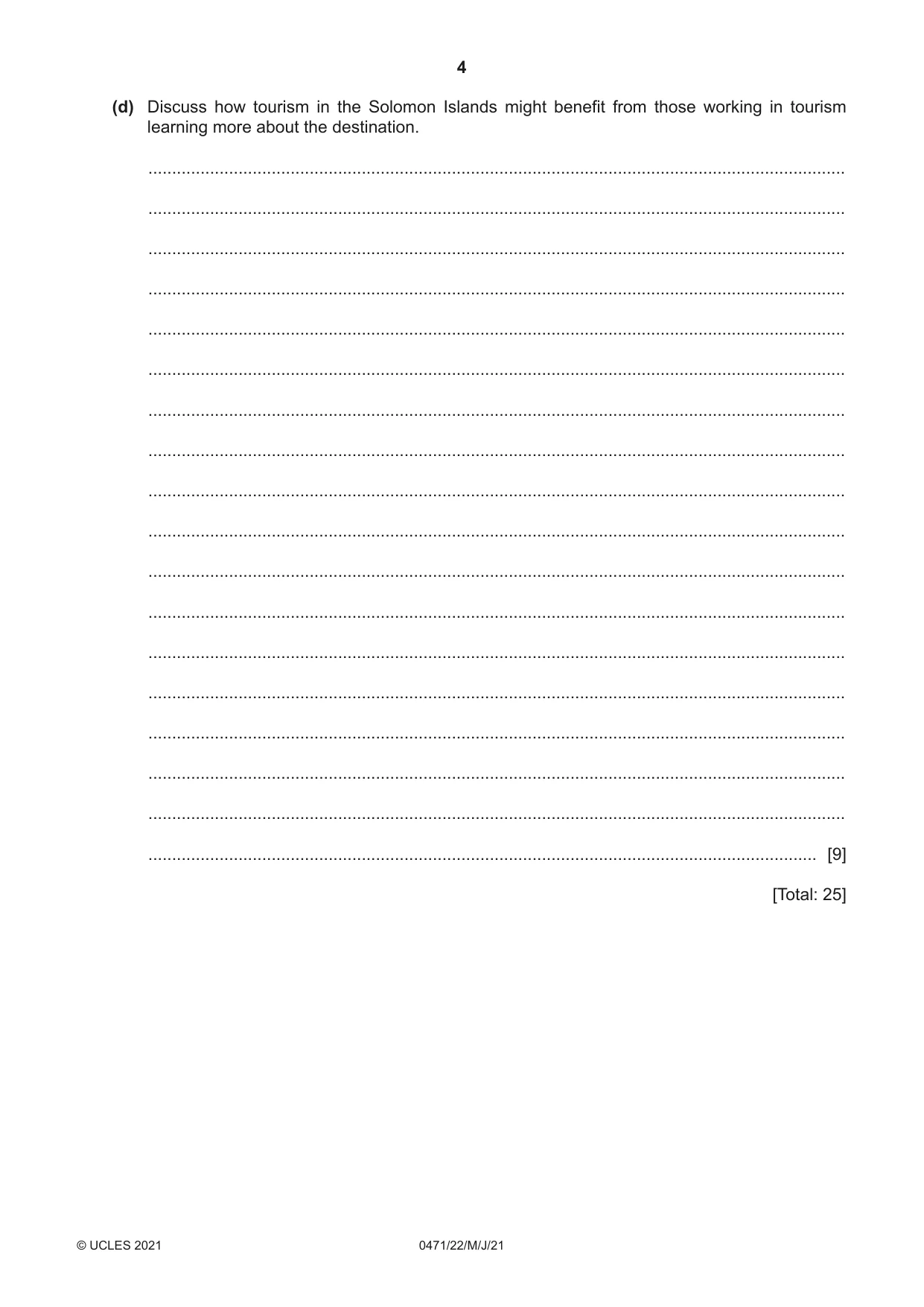 Cambridge IGCSE Travel and Tourism 0471 2021 May/June Paper 2 · Variant 2 question paper, page 4 of 16