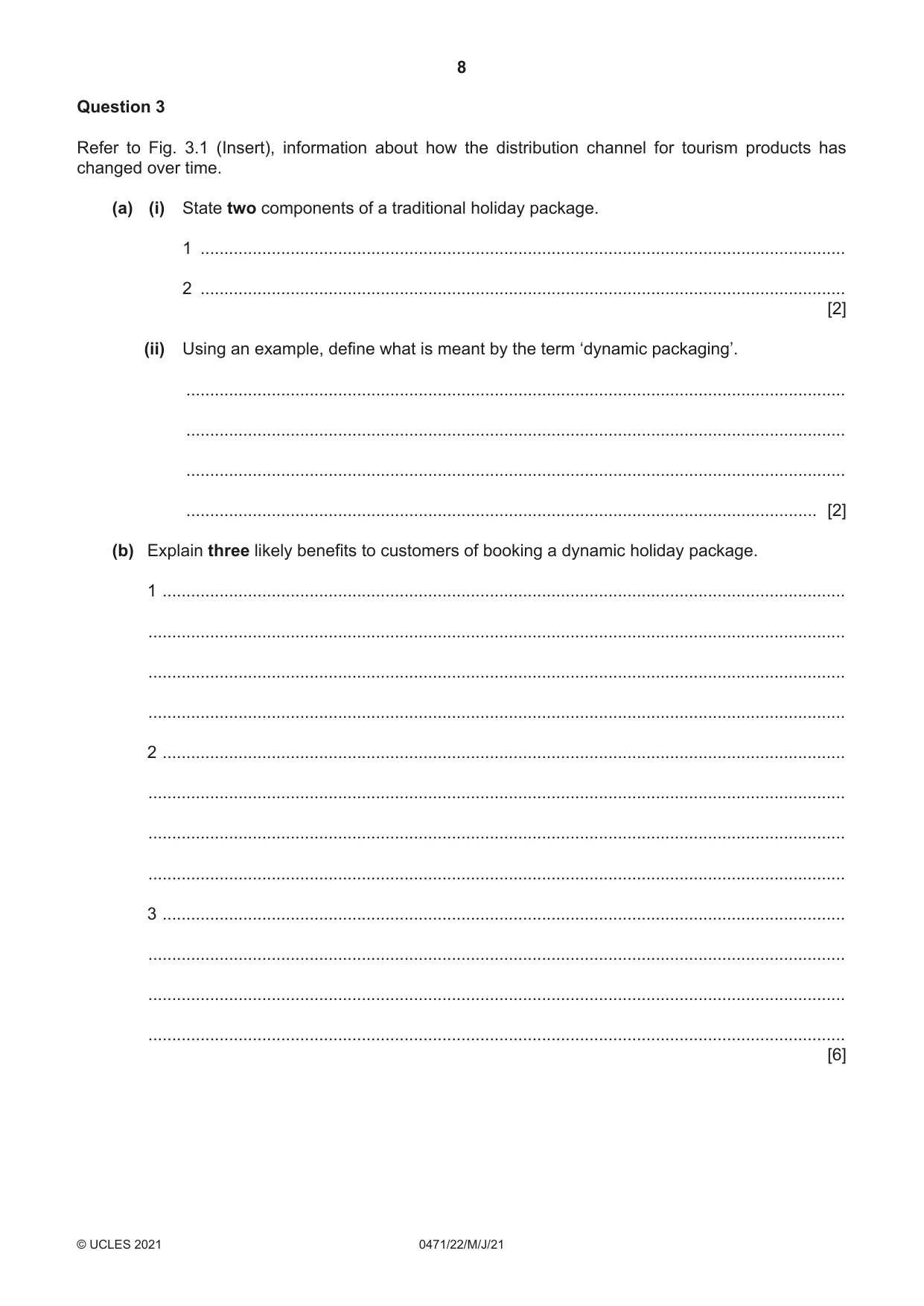 Cambridge IGCSE Travel and Tourism 0471 2021 May/June Paper 2 · Variant 2 question paper, page 8 of 16