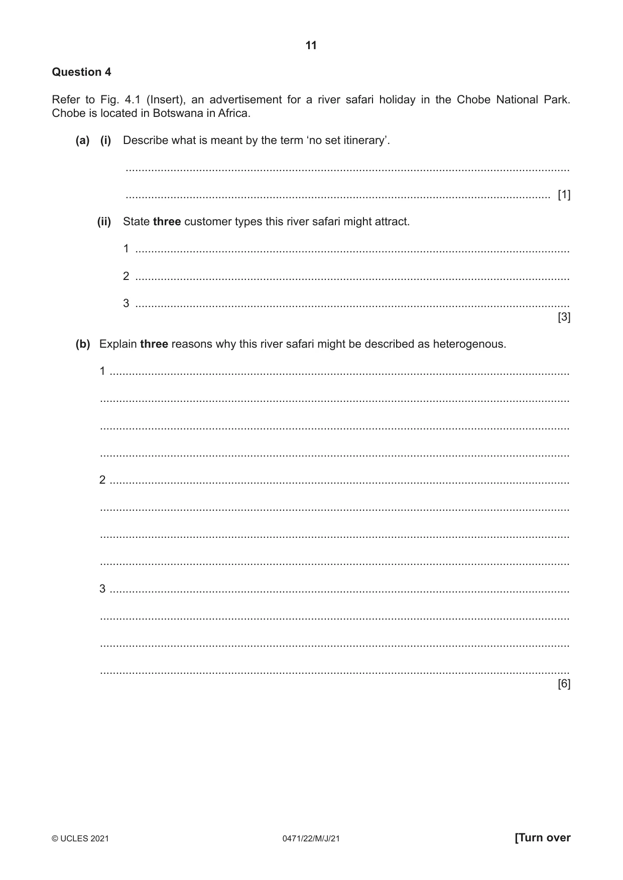 Cambridge IGCSE Travel and Tourism 0471 2021 May/June Paper 2 · Variant 2 question paper, page 11 of 16
