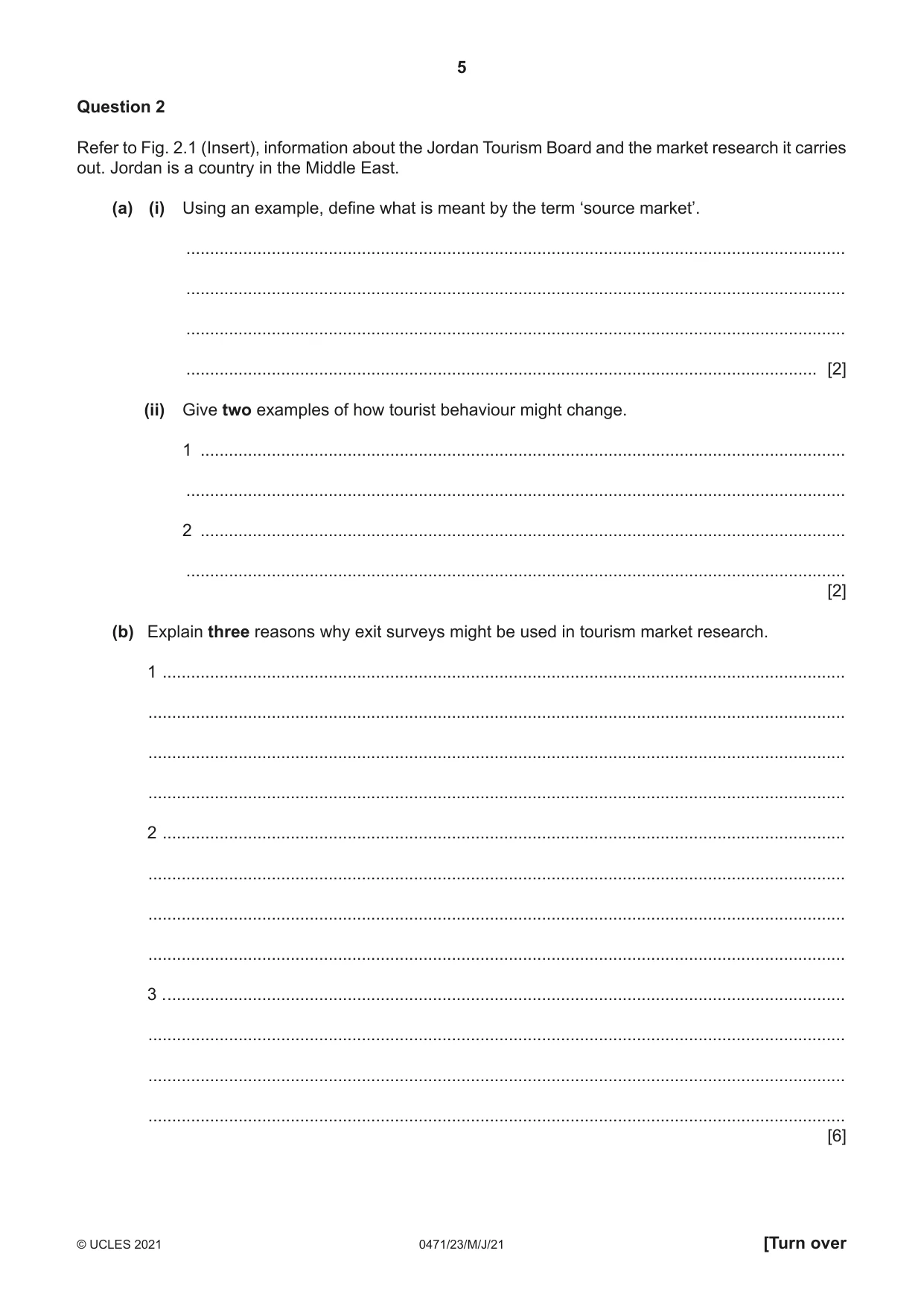 Cambridge IGCSE Travel and Tourism 0471 2021 May/June Paper 2 · Variant 3 question paper, page 5 of 16
