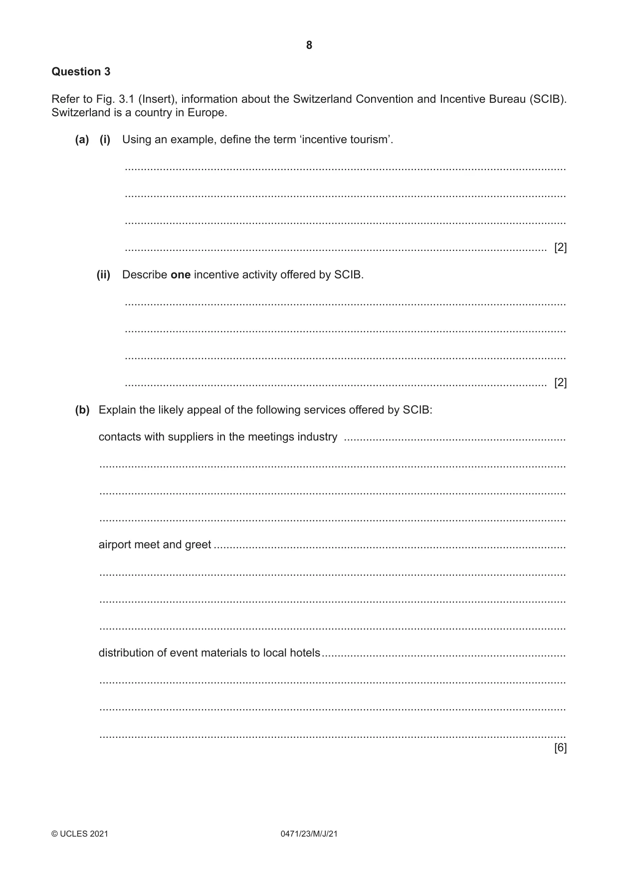 Cambridge IGCSE Travel and Tourism 0471 2021 May/June Paper 2 · Variant 3 question paper, page 8 of 16