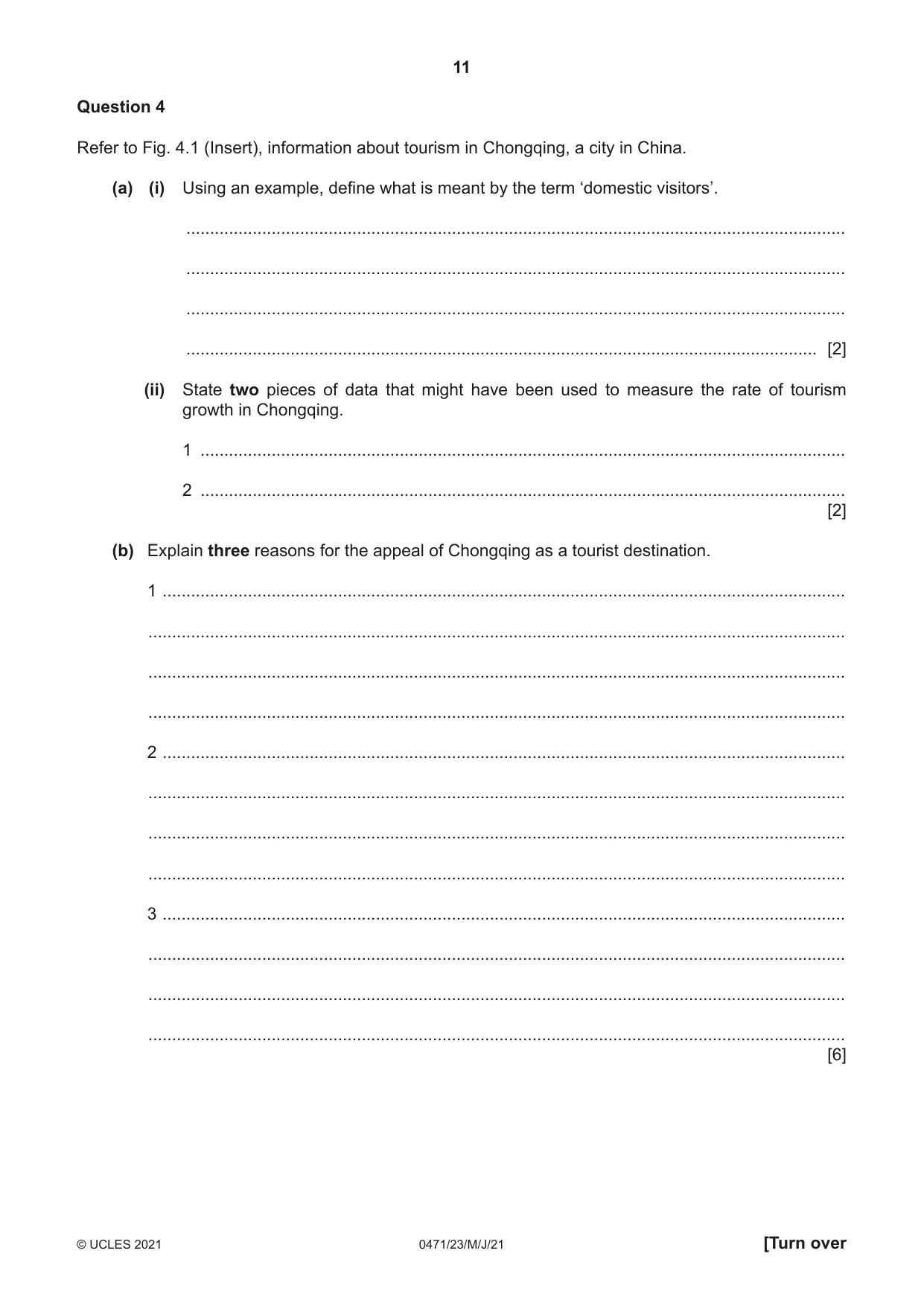 Cambridge IGCSE Travel and Tourism 0471 2021 May/June Paper 2 · Variant 3 question paper, page 11 of 16