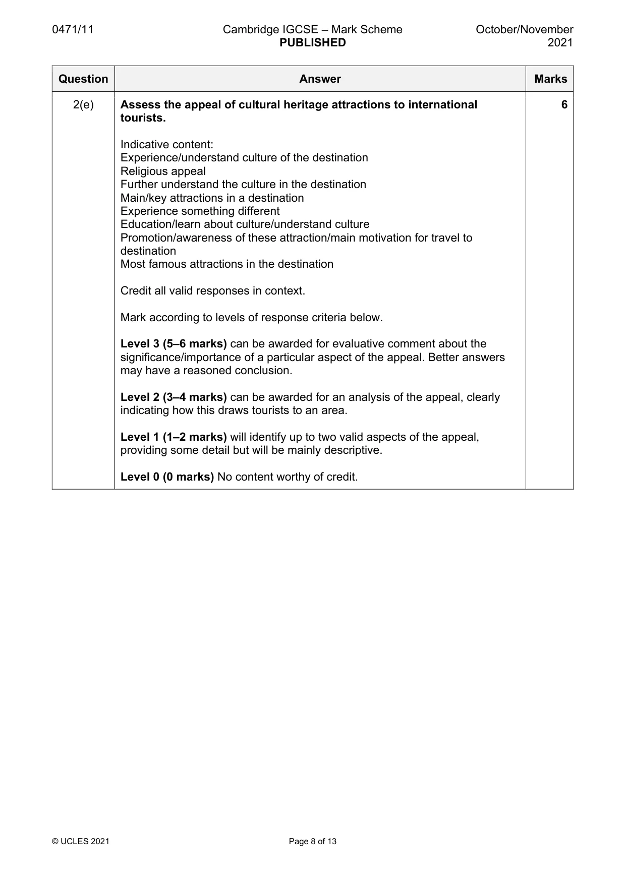 Mark scheme, page 8 of 13