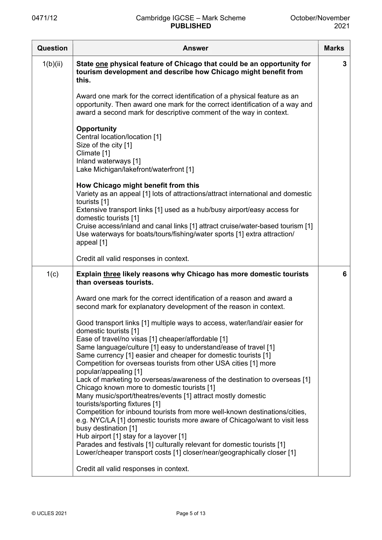 Mark scheme, page 5 of 13