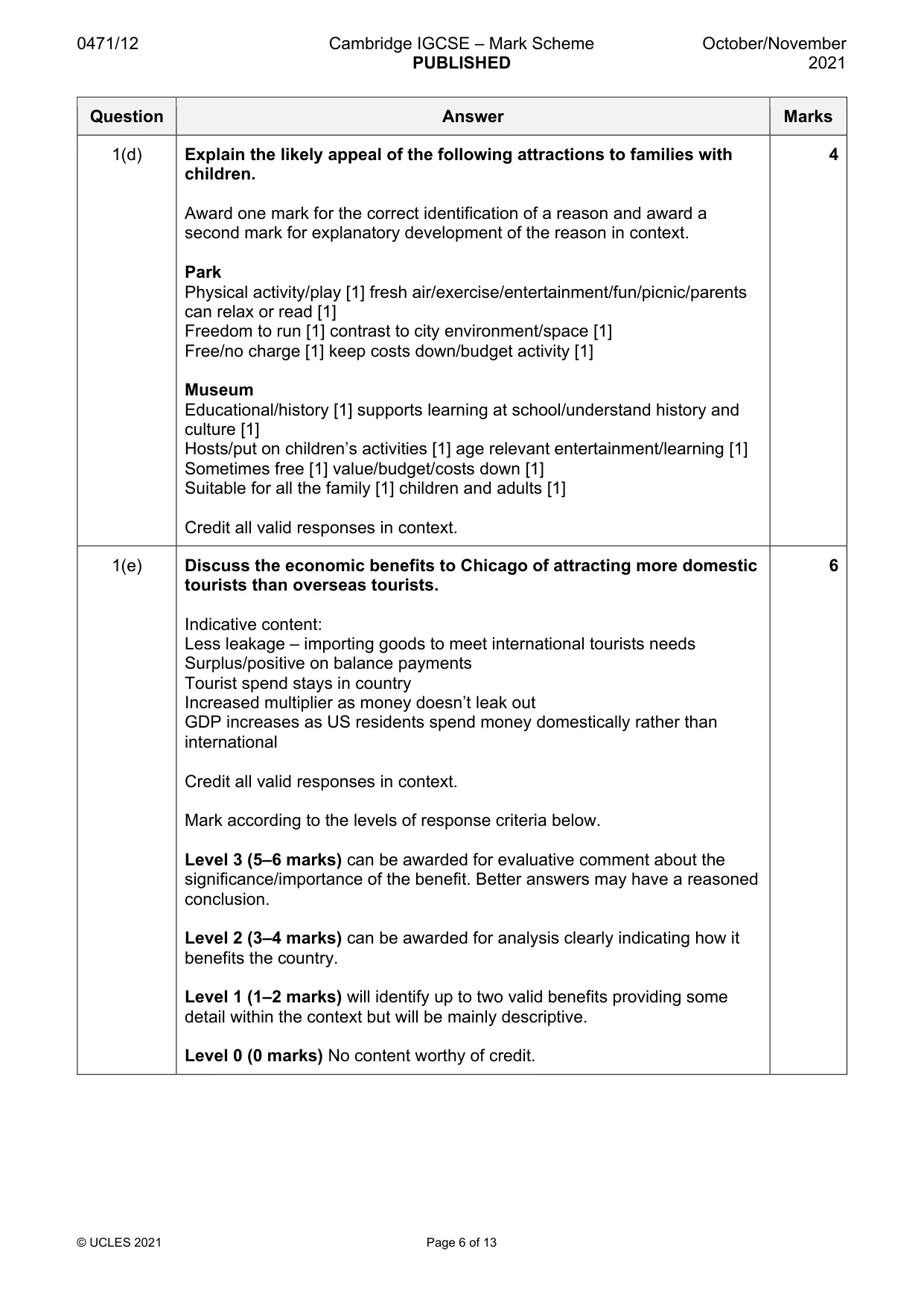 Mark scheme, page 6 of 13