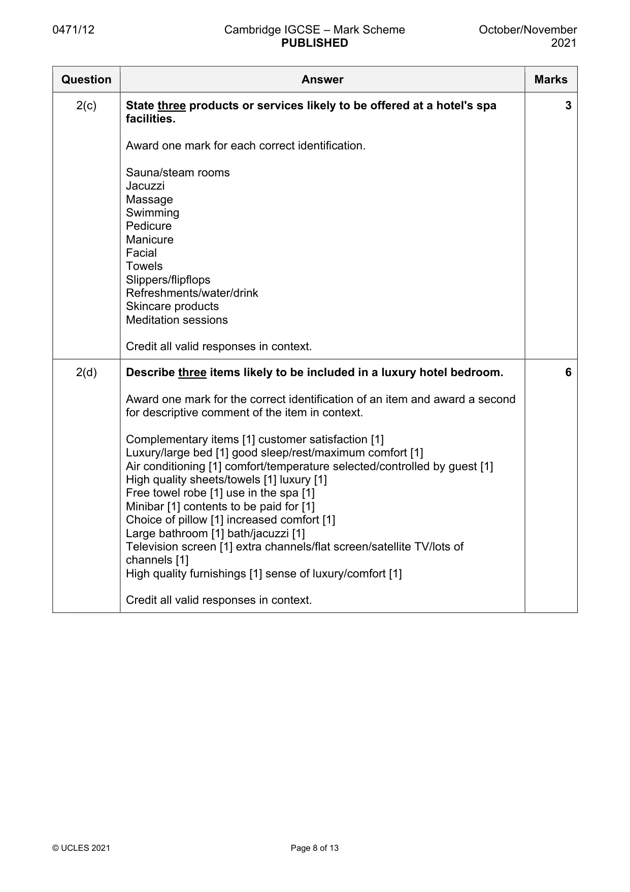 Mark scheme, page 8 of 13