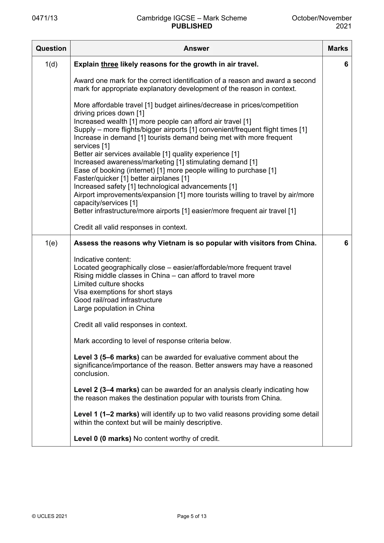 Mark scheme, page 5 of 13
