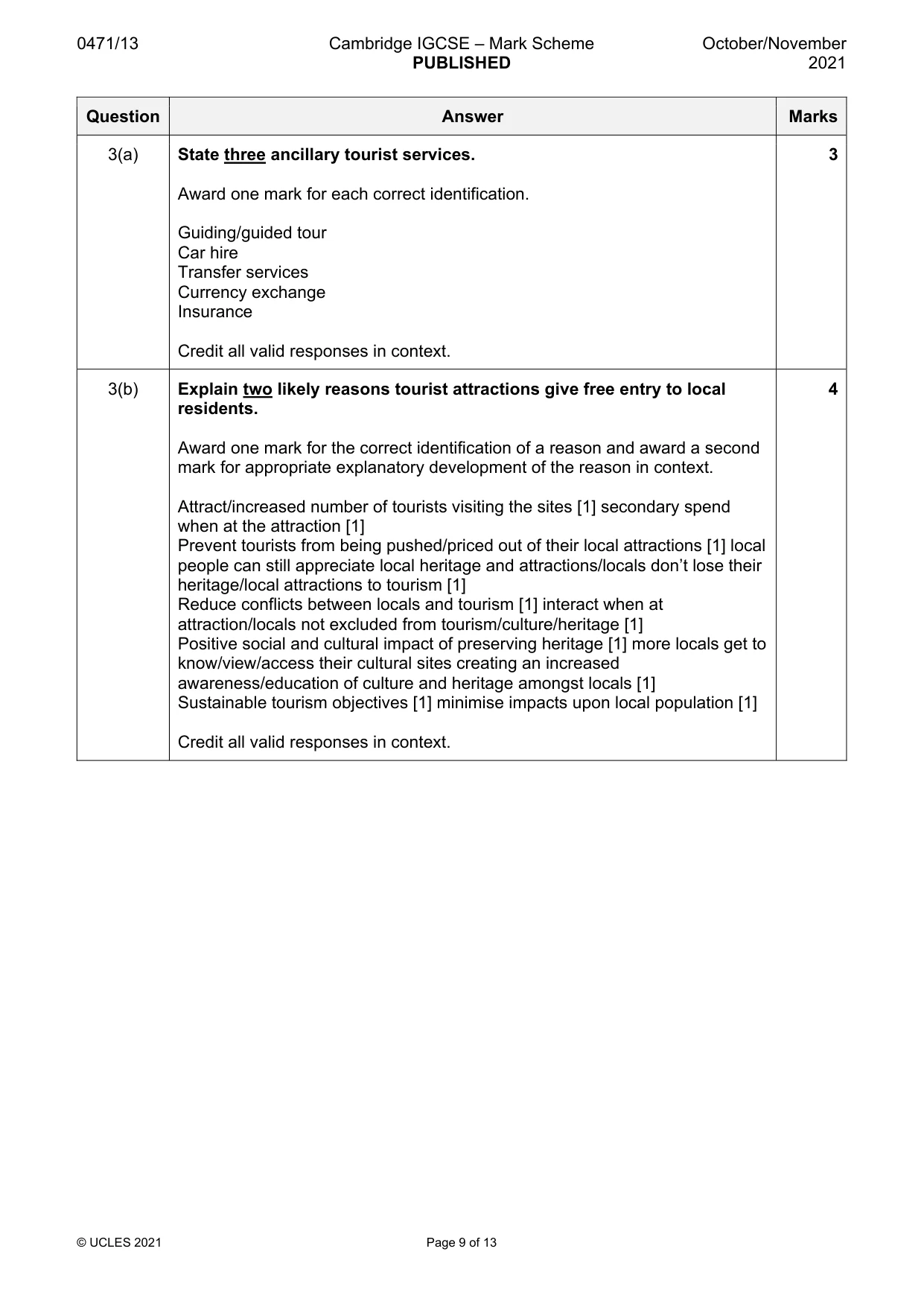 Mark scheme, page 9 of 13