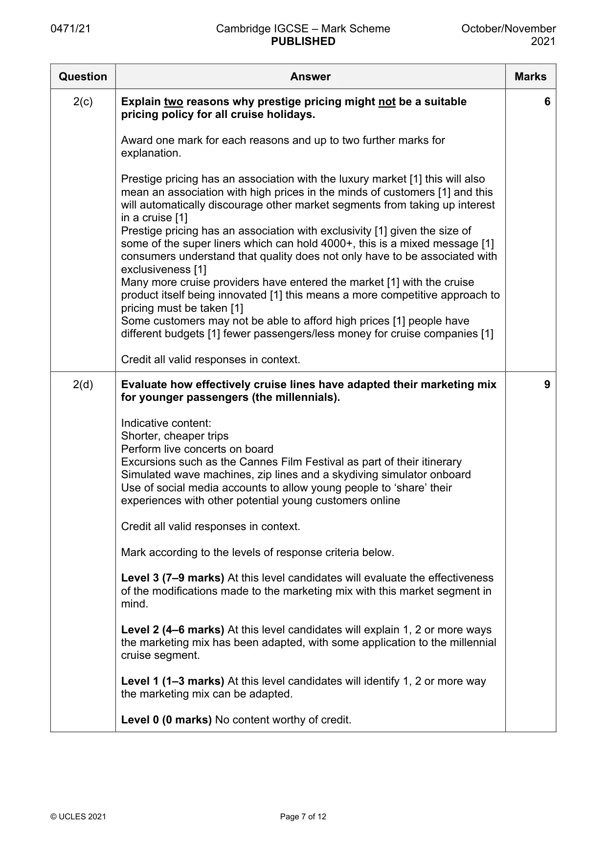 Mark scheme, page 7 of 12