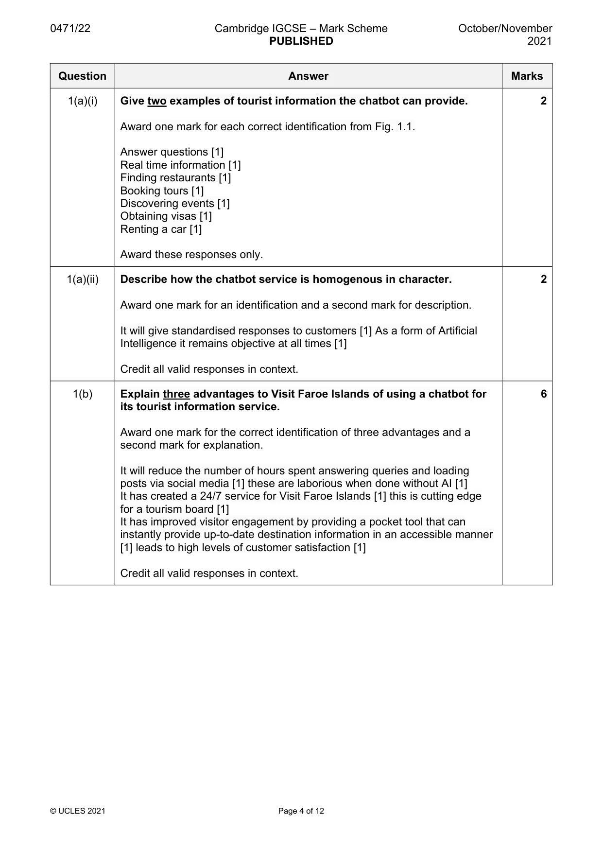 Mark scheme, page 4 of 12