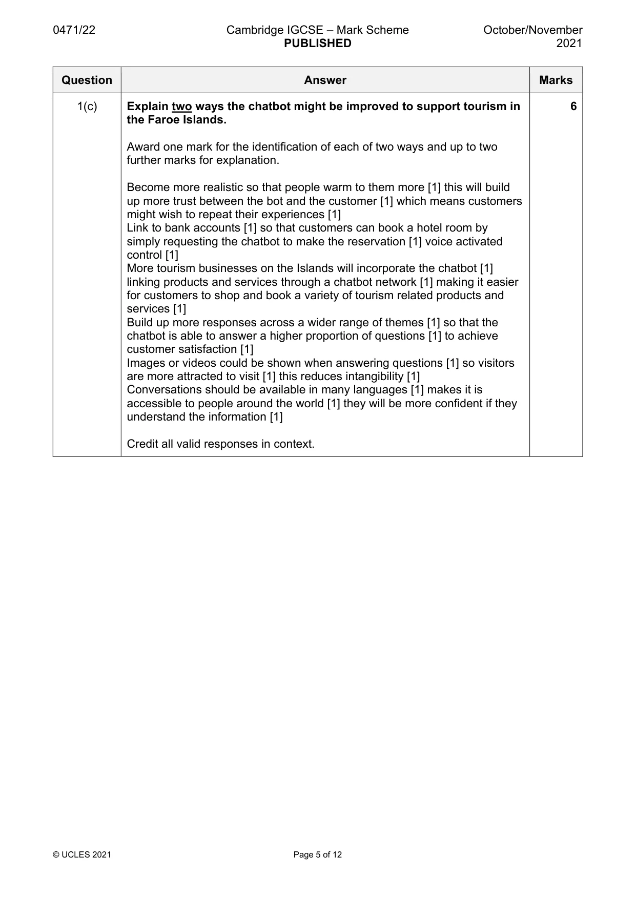 Mark scheme, page 5 of 12
