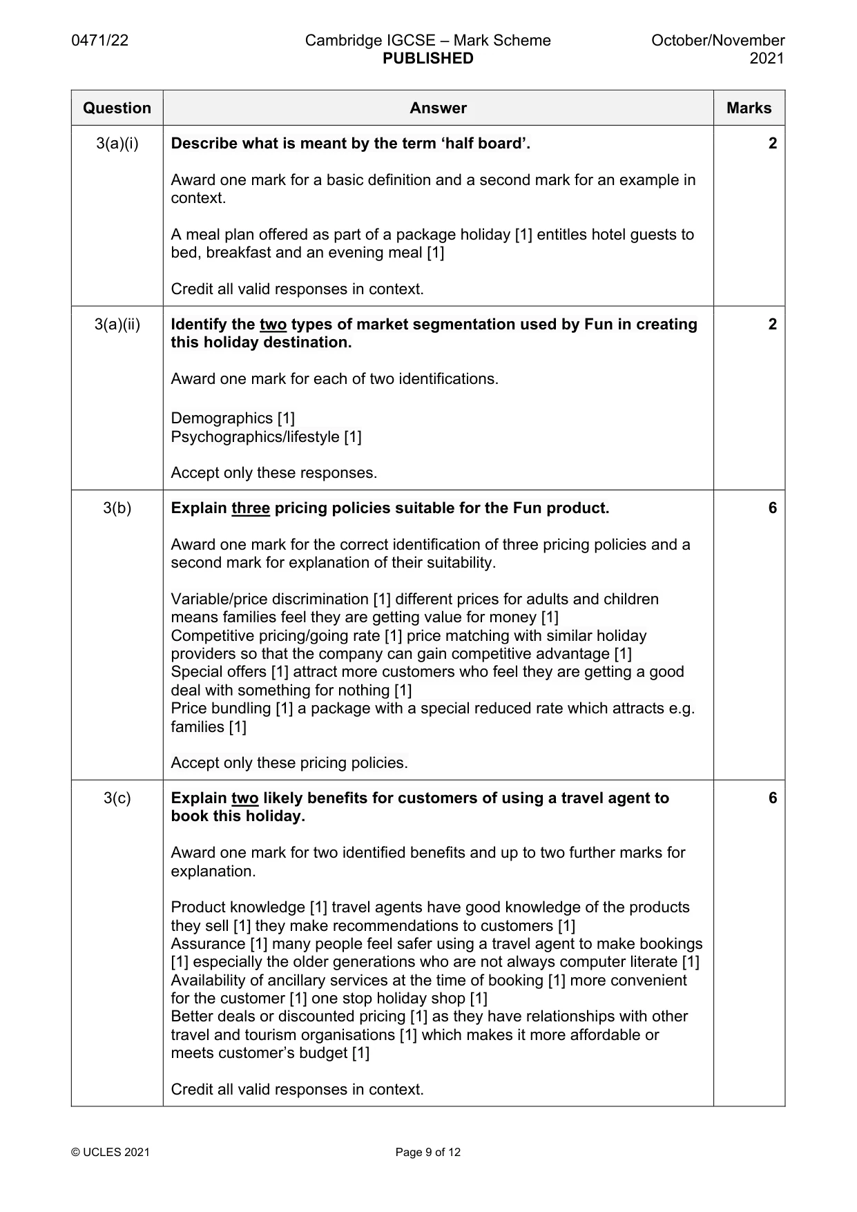 Mark scheme, page 9 of 12