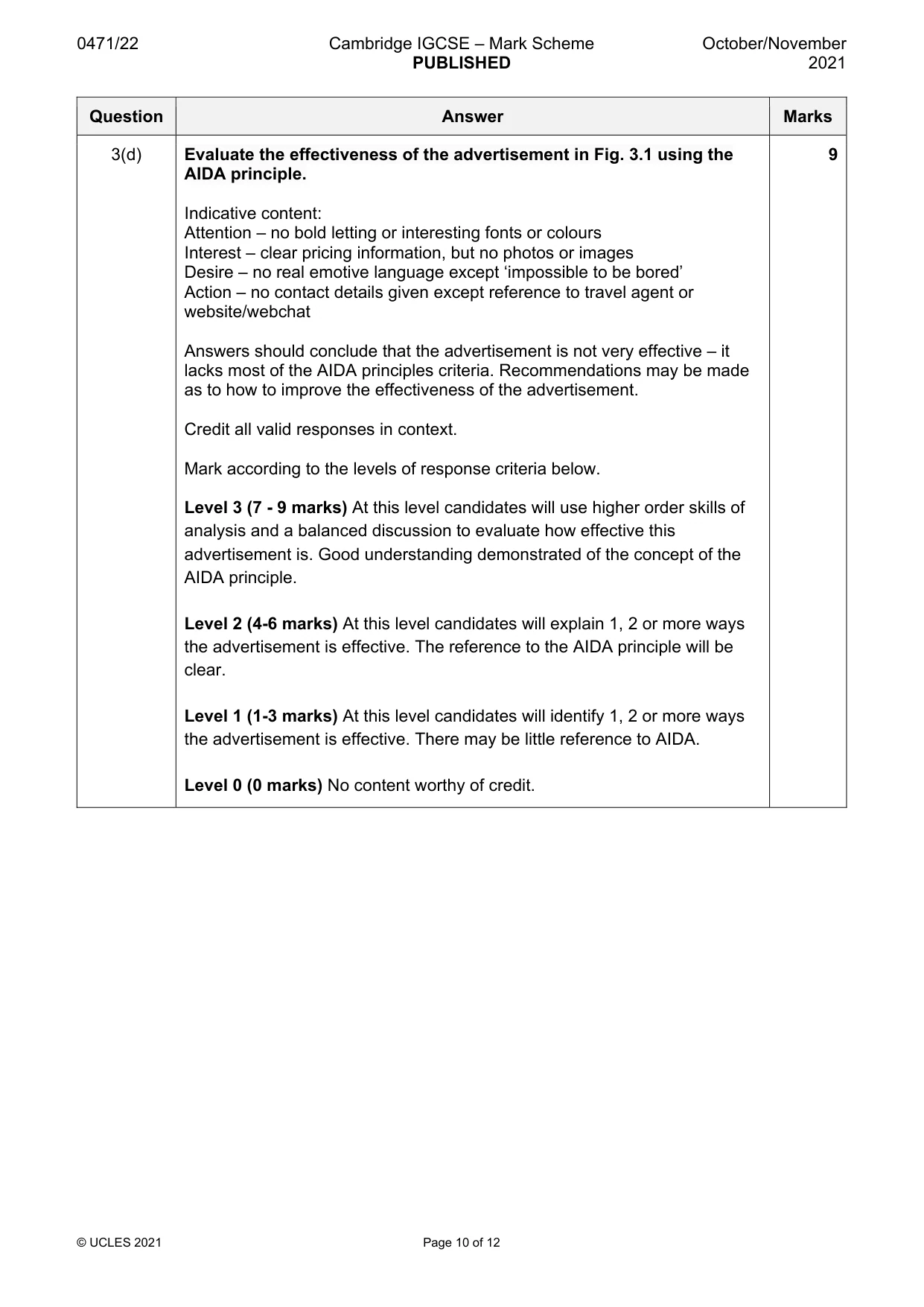 Mark scheme, page 10 of 12