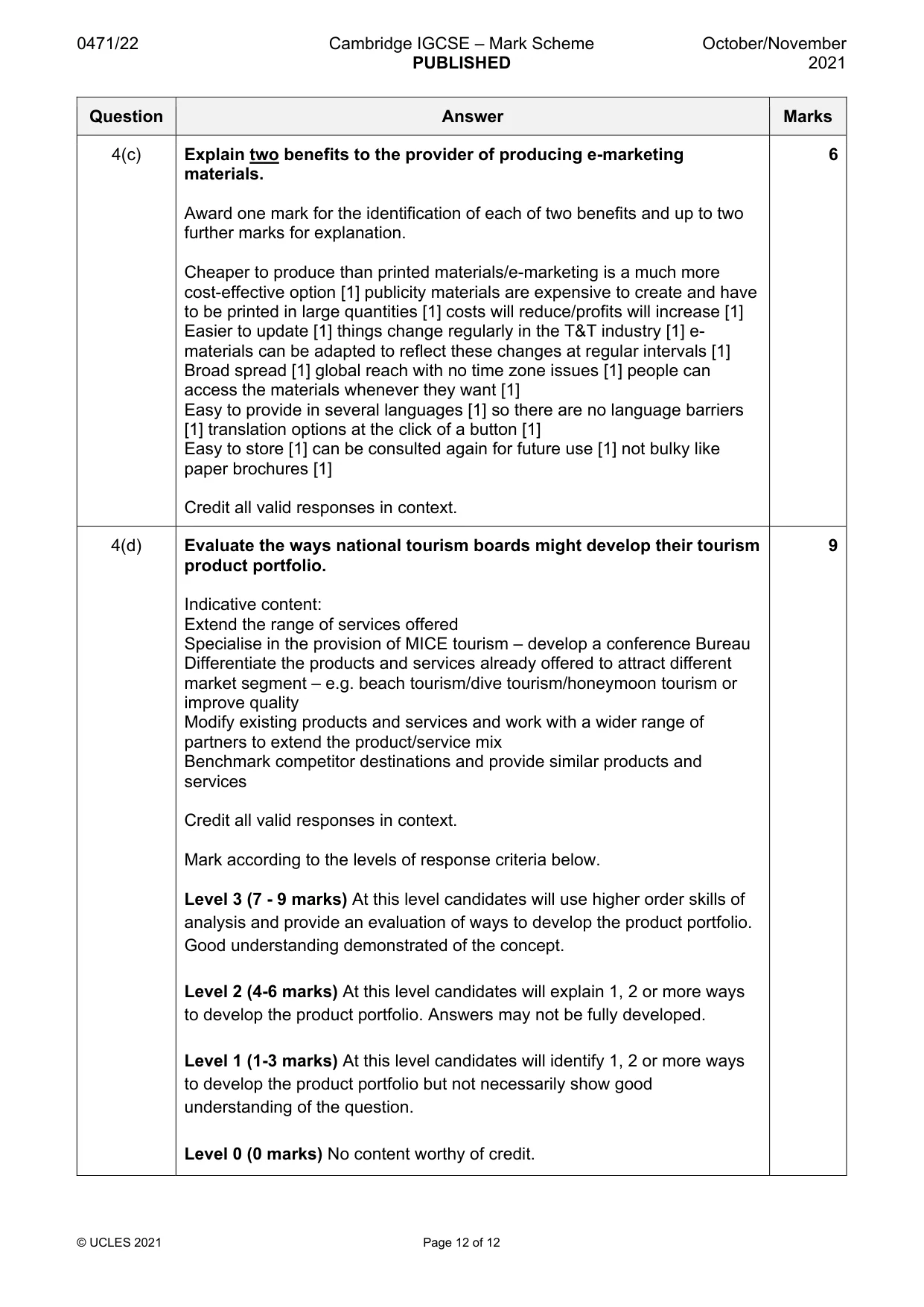 Mark scheme, page 12 of 12