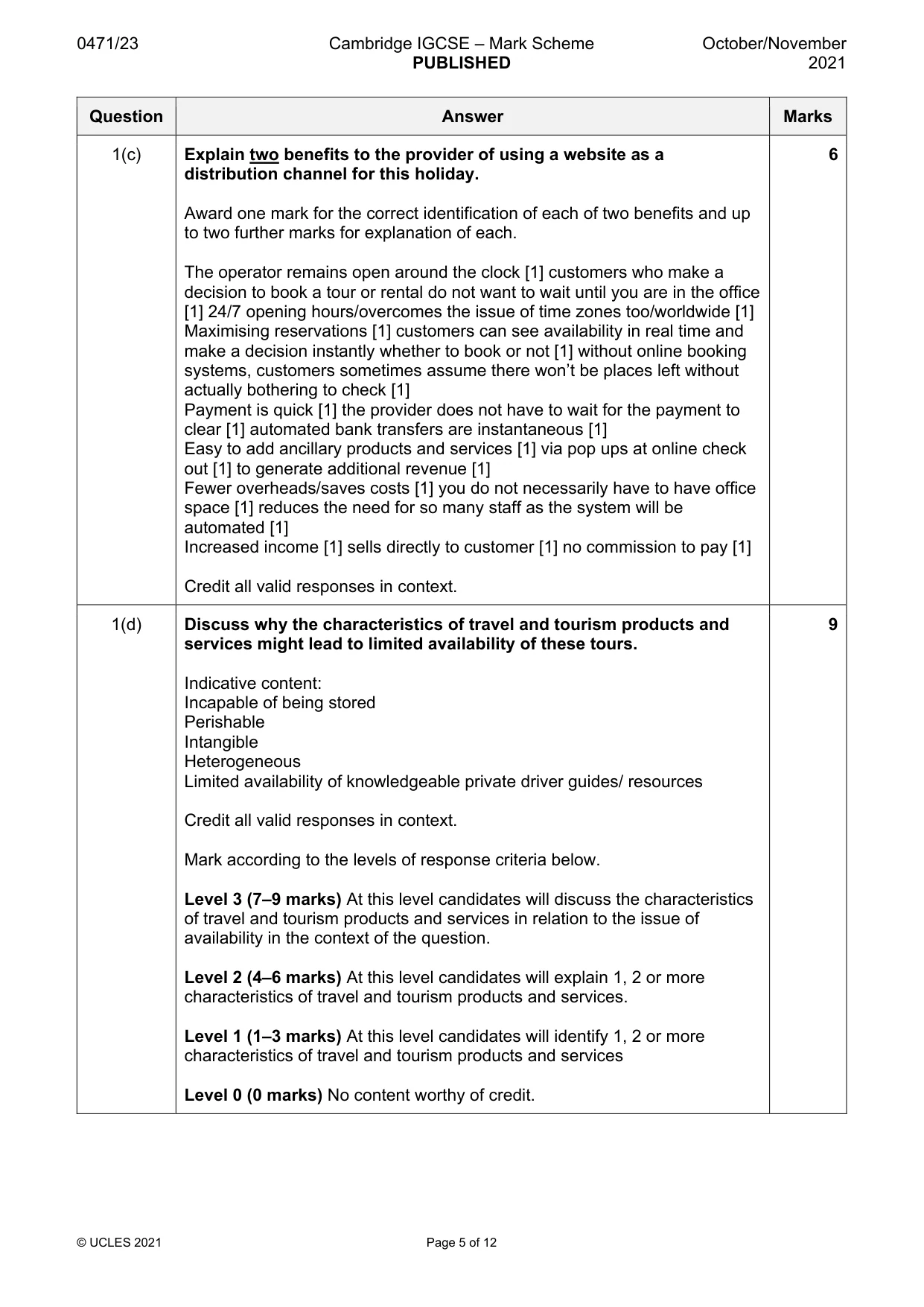 Mark scheme, page 5 of 12