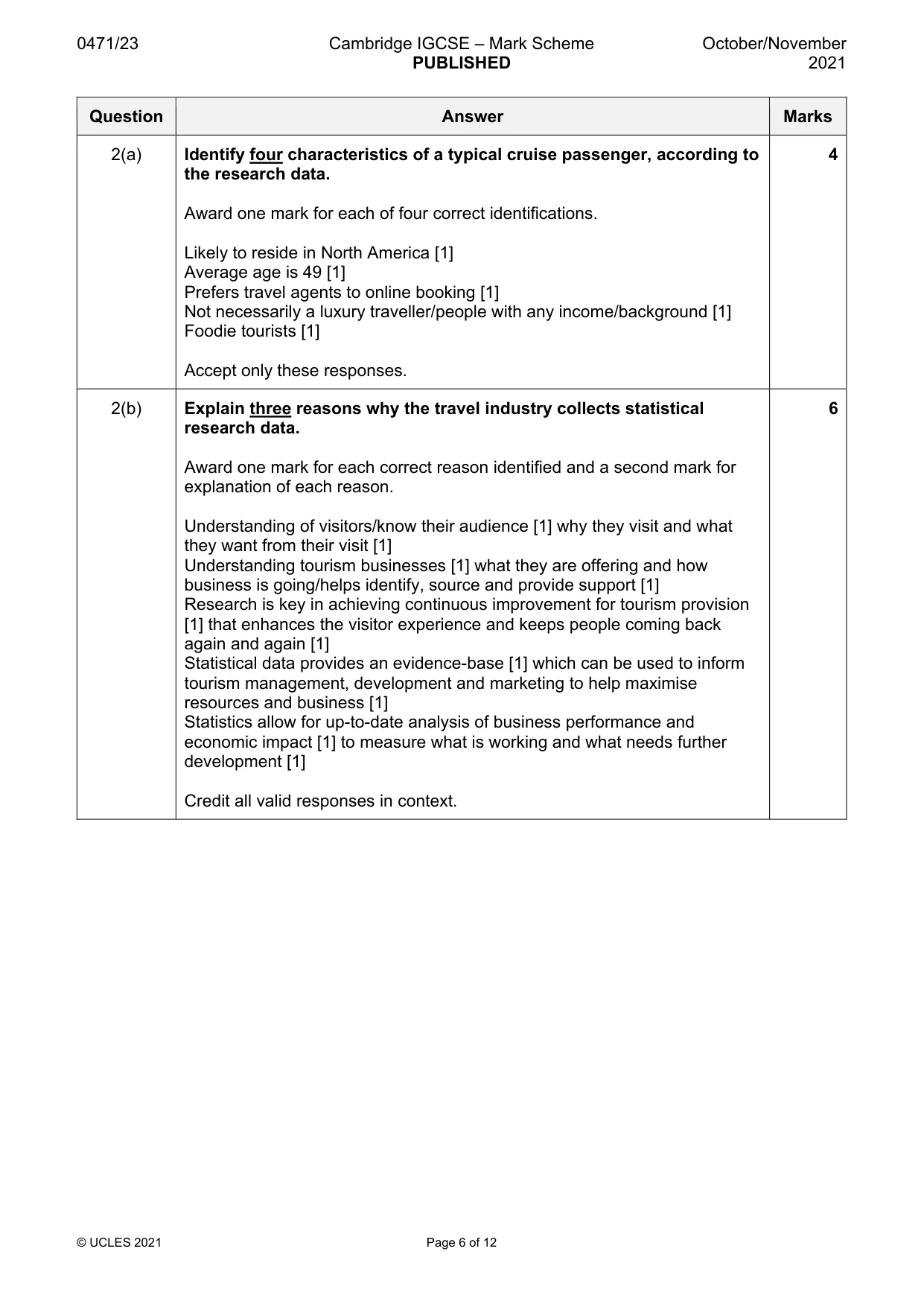 Mark scheme, page 6 of 12