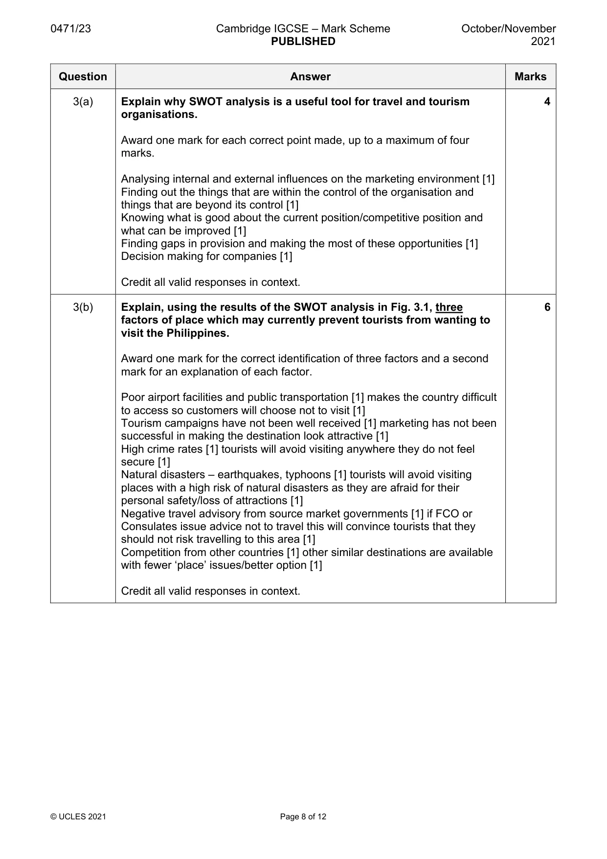 Mark scheme, page 8 of 12