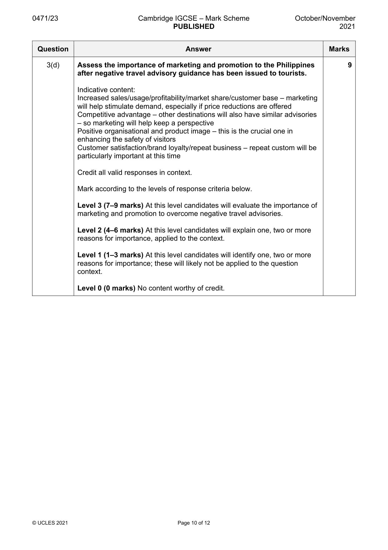 Mark scheme, page 10 of 12
