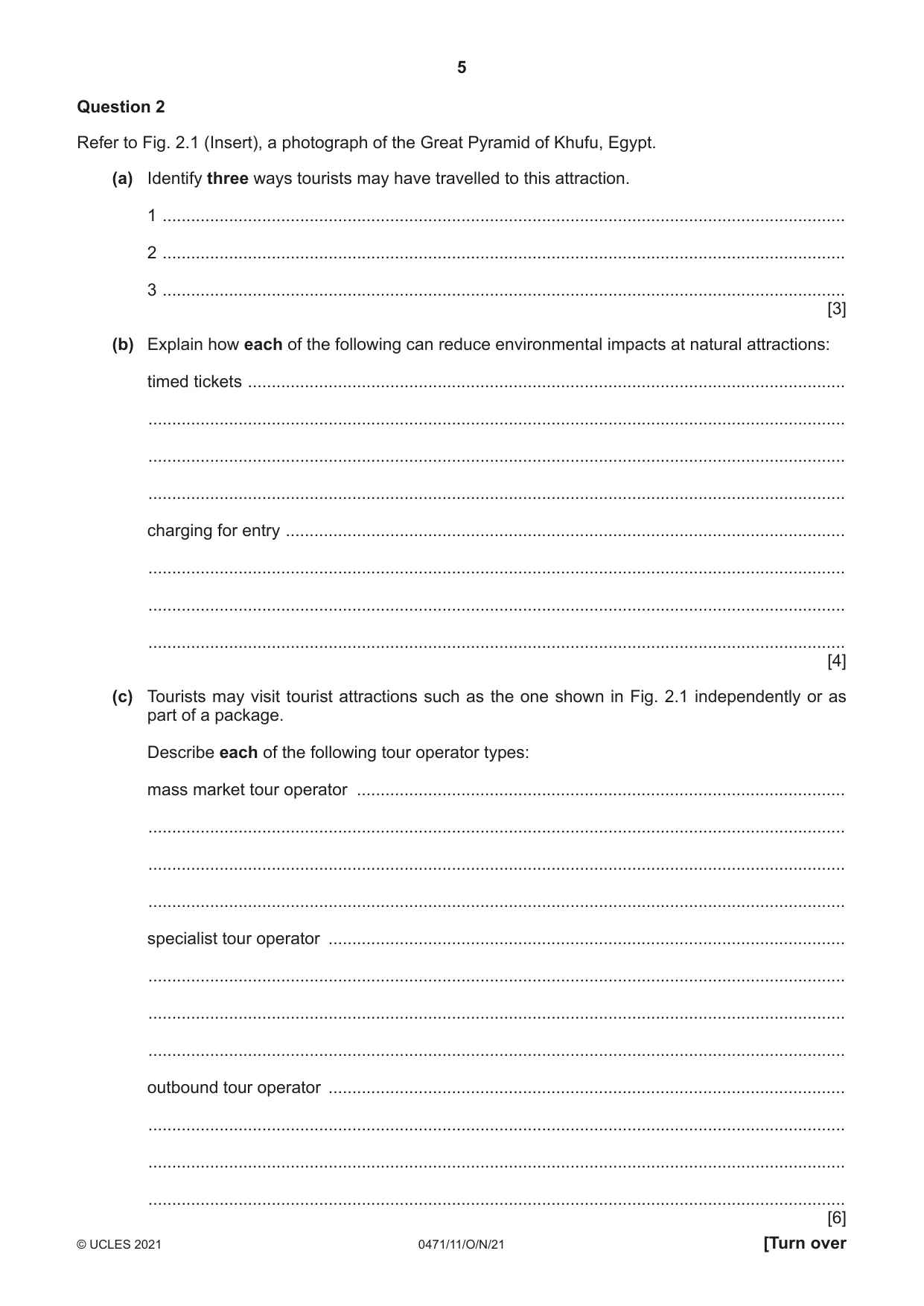 Cambridge IGCSE Travel and Tourism 0471 2021 Oct/Nov Paper 1 · Variant 1 question paper, page 5 of 12