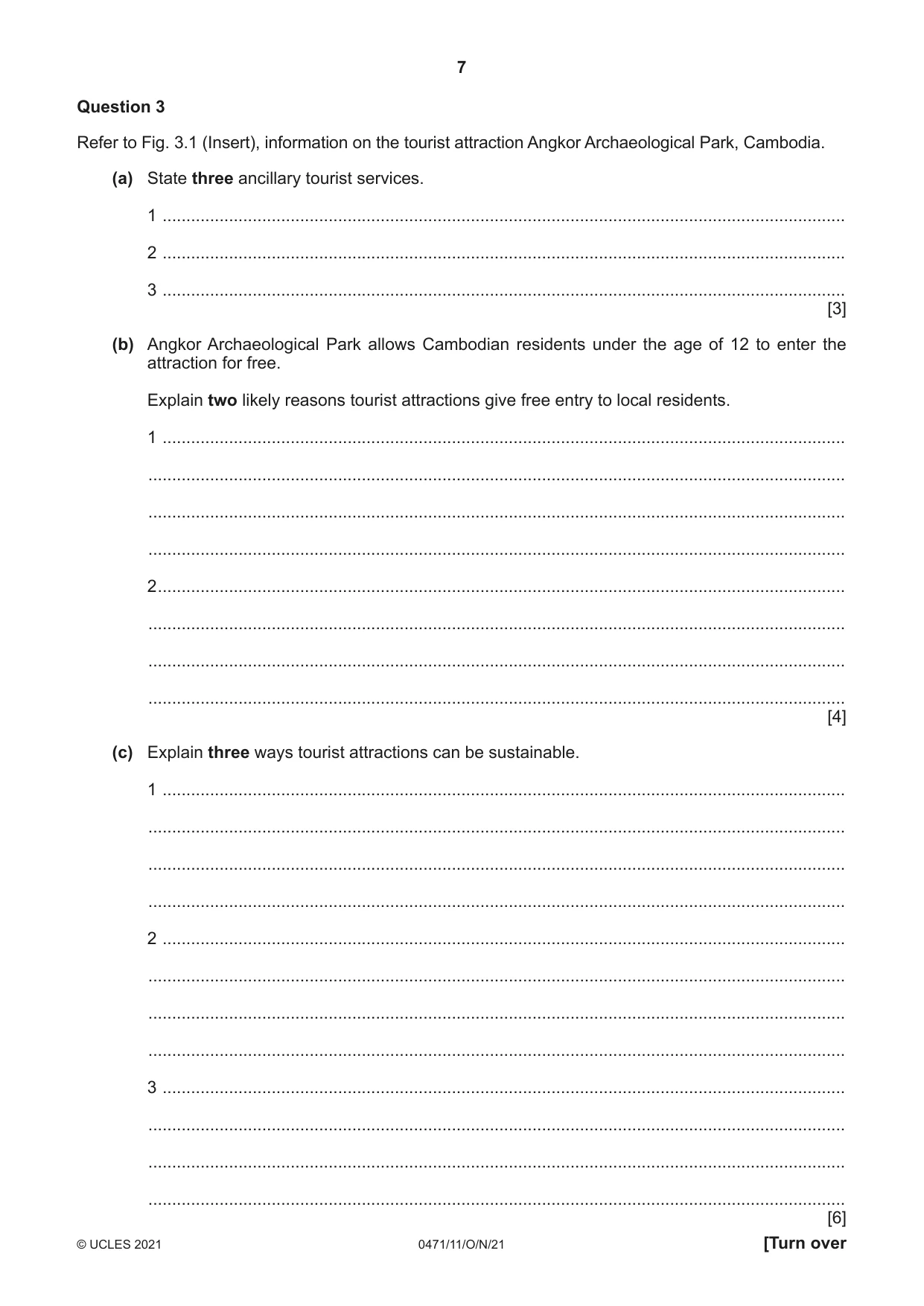 Cambridge IGCSE Travel and Tourism 0471 2021 Oct/Nov Paper 1 · Variant 1 question paper, page 7 of 12