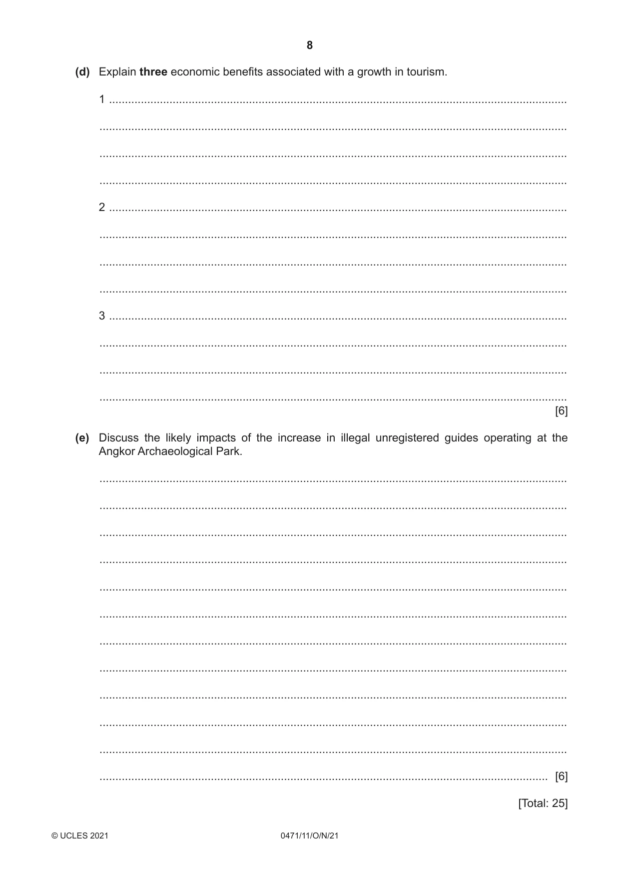 Cambridge IGCSE Travel and Tourism 0471 2021 Oct/Nov Paper 1 · Variant 1 question paper, page 8 of 12