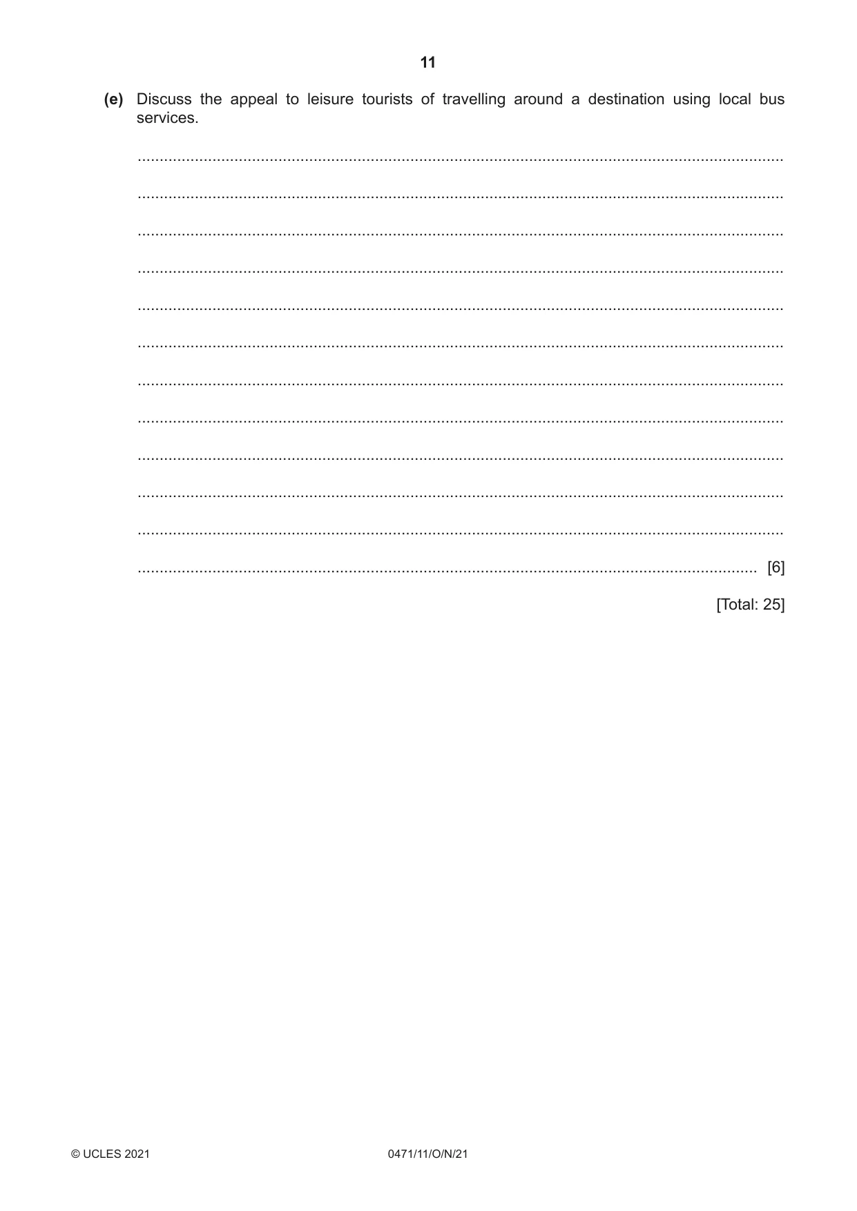 Cambridge IGCSE Travel and Tourism 0471 2021 Oct/Nov Paper 1 · Variant 1 question paper, page 11 of 12