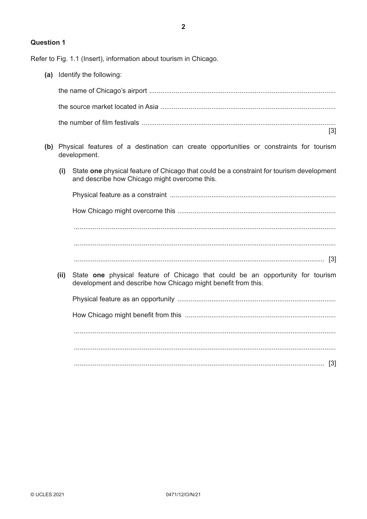 Cambridge IGCSE Travel and Tourism 0471 2021 Oct/Nov Paper 1 · Variant 2 question paper, page 2 of 12