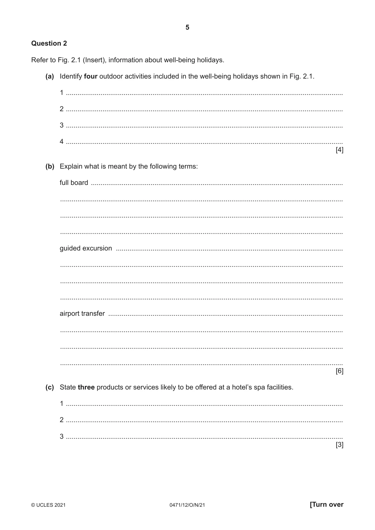 Cambridge IGCSE Travel and Tourism 0471 2021 Oct/Nov Paper 1 · Variant 2 question paper, page 5 of 12