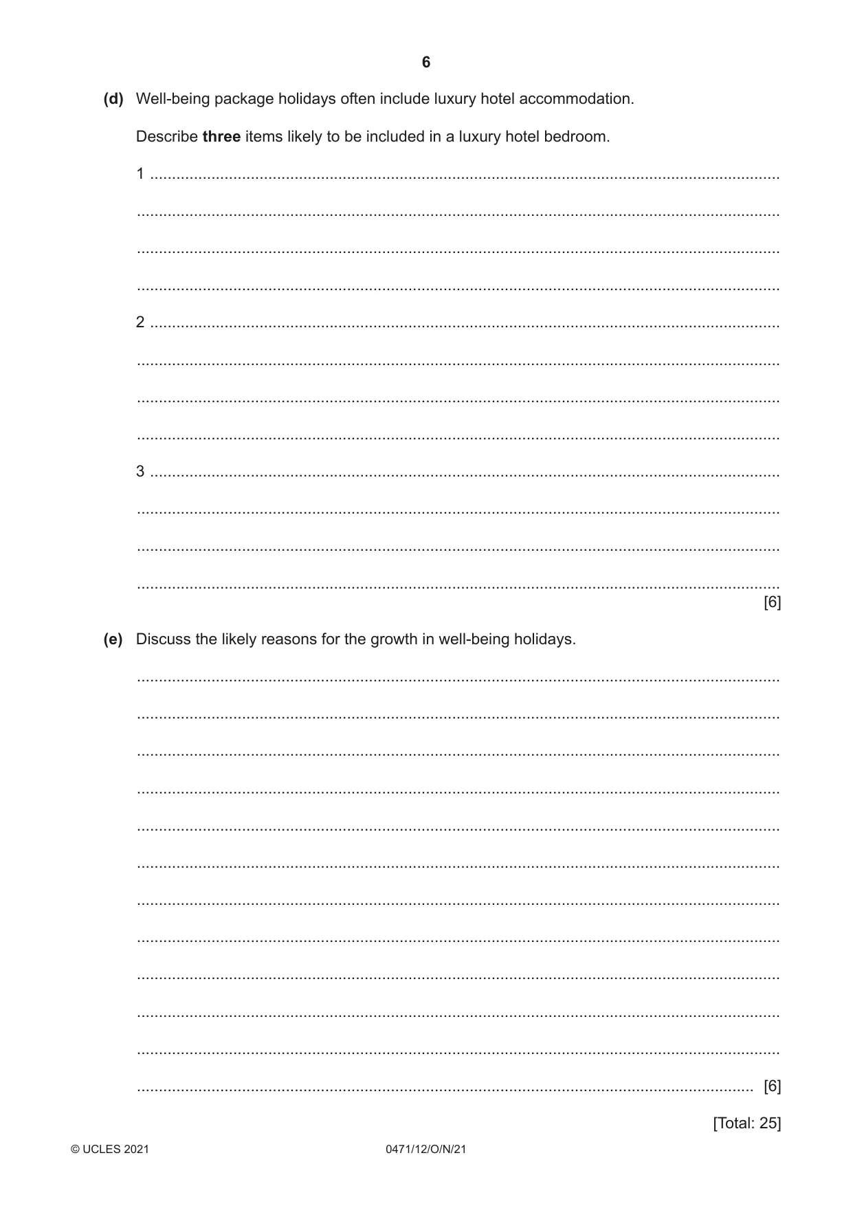 Cambridge IGCSE Travel and Tourism 0471 2021 Oct/Nov Paper 1 · Variant 2 question paper, page 6 of 12