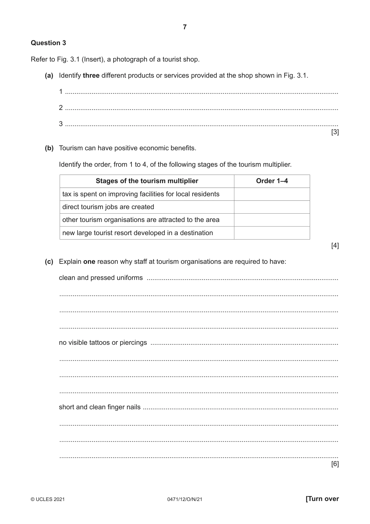 Cambridge IGCSE Travel and Tourism 0471 2021 Oct/Nov Paper 1 · Variant 2 question paper, page 7 of 12