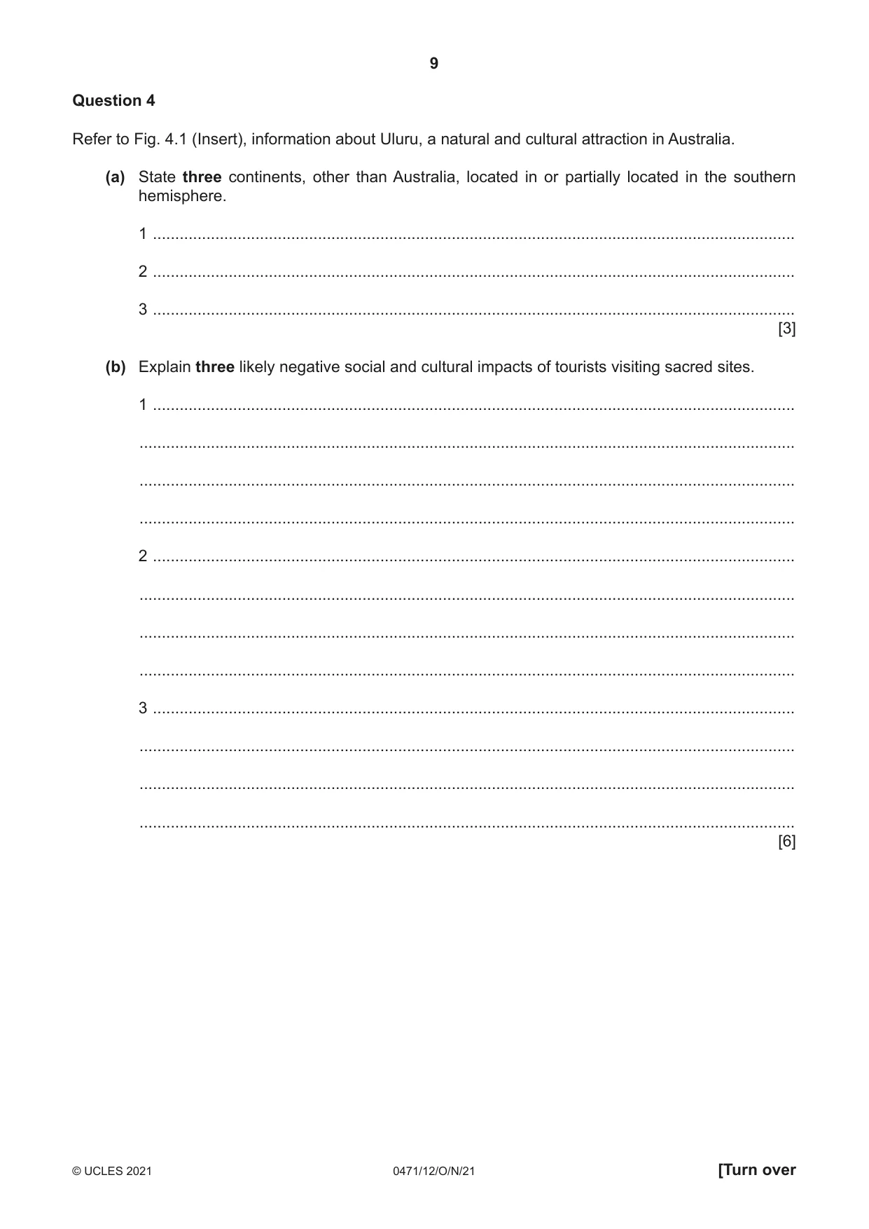 Cambridge IGCSE Travel and Tourism 0471 2021 Oct/Nov Paper 1 · Variant 2 question paper, page 9 of 12