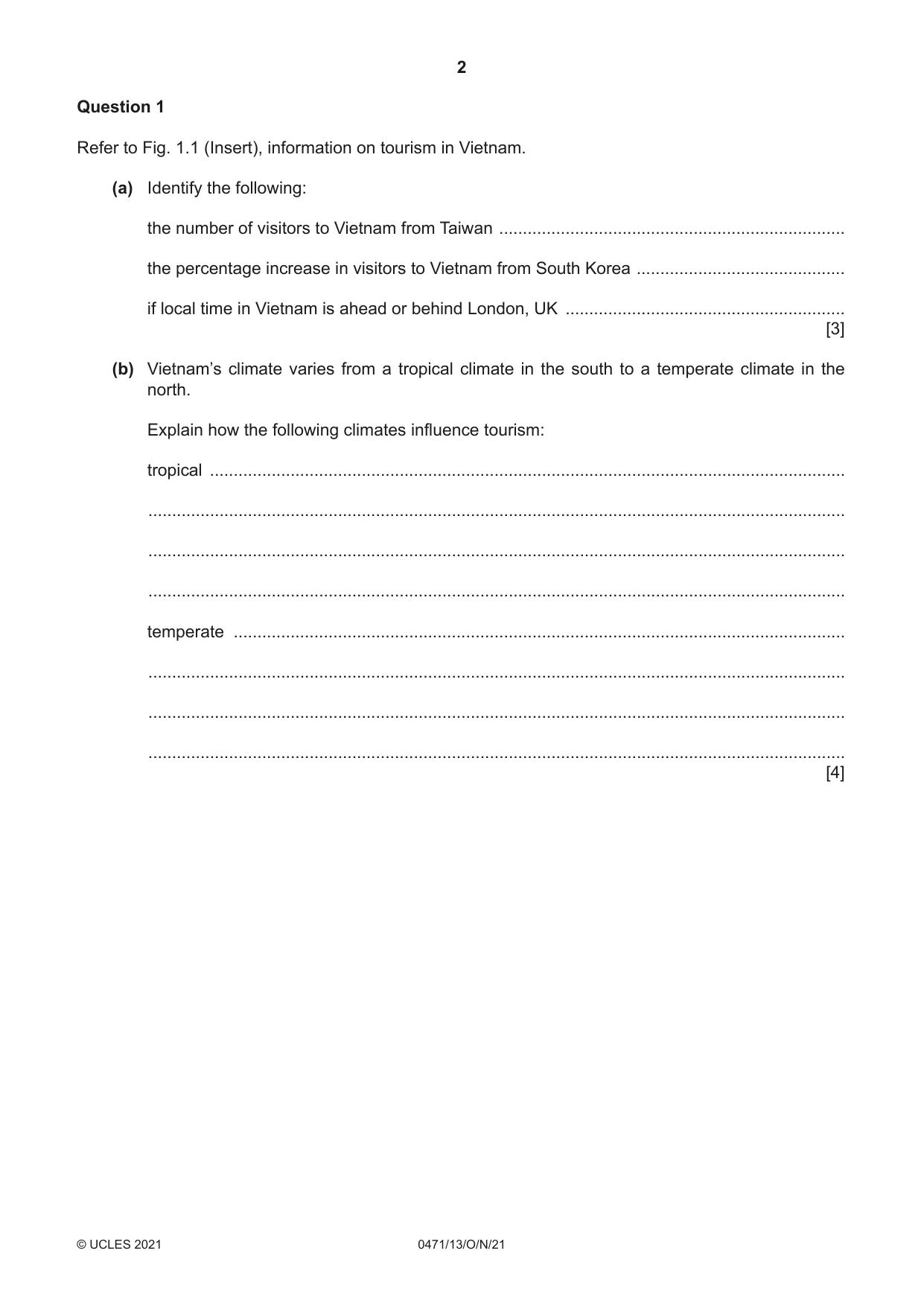 Cambridge IGCSE Travel and Tourism 0471 2021 Oct/Nov Paper 1 · Variant 3 question paper, page 2 of 12