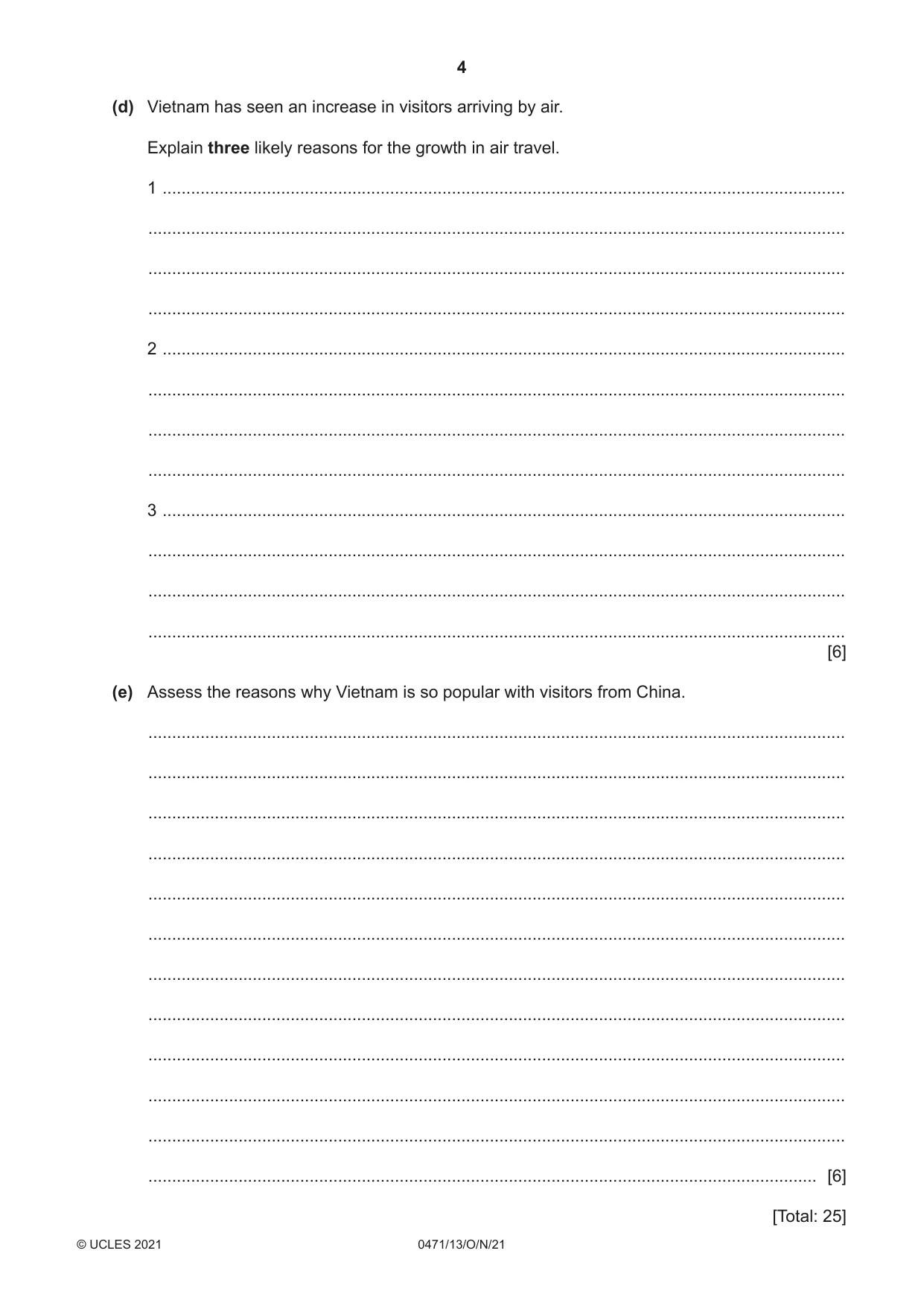 Cambridge IGCSE Travel and Tourism 0471 2021 Oct/Nov Paper 1 · Variant 3 question paper, page 4 of 12