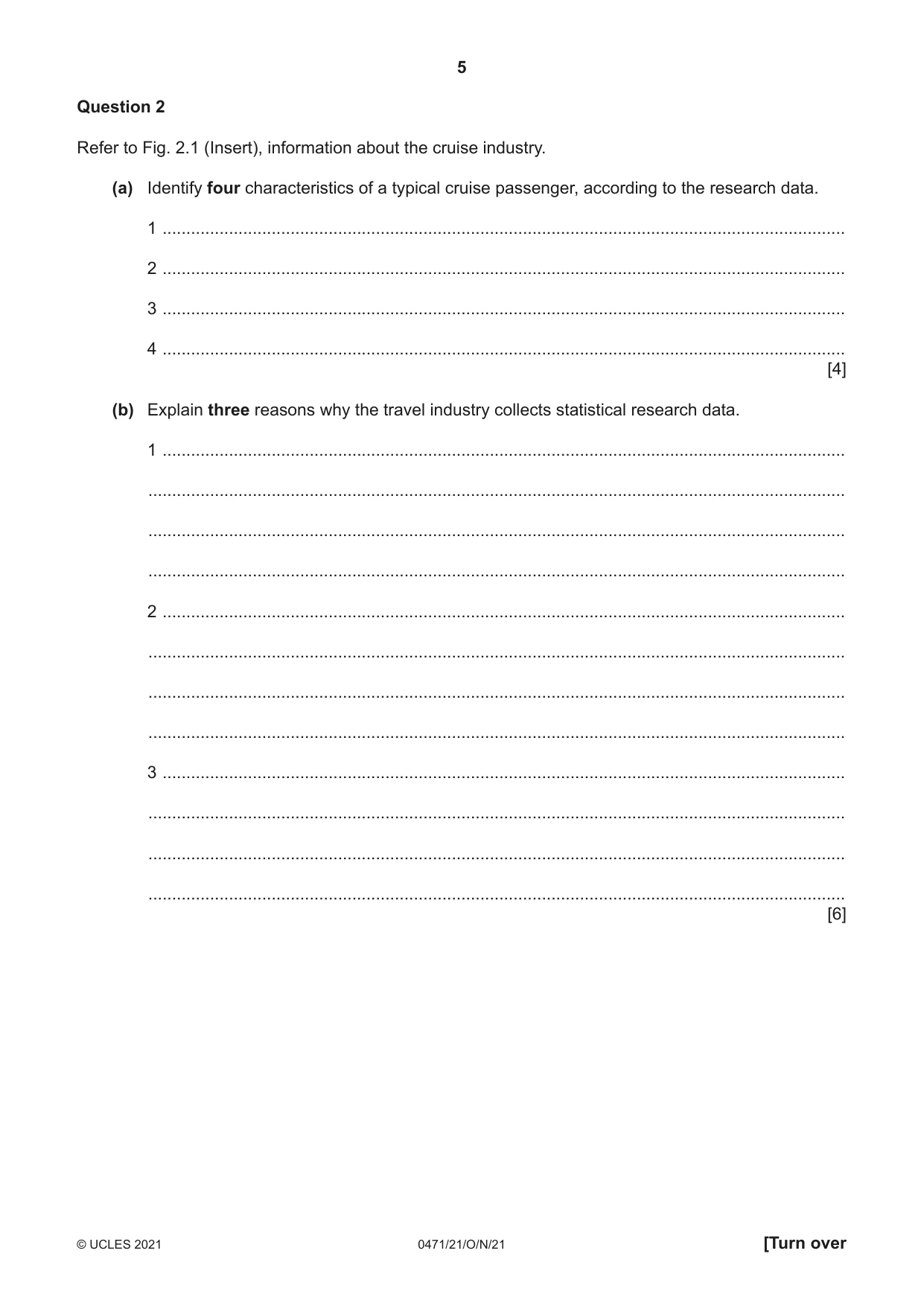 Cambridge IGCSE Travel and Tourism 0471 2021 Oct/Nov Paper 2 · Variant 1 question paper, page 5 of 16