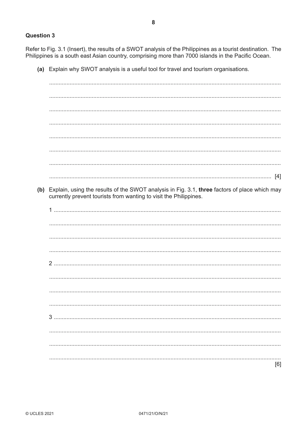 Cambridge IGCSE Travel and Tourism 0471 2021 Oct/Nov Paper 2 · Variant 1 question paper, page 8 of 16