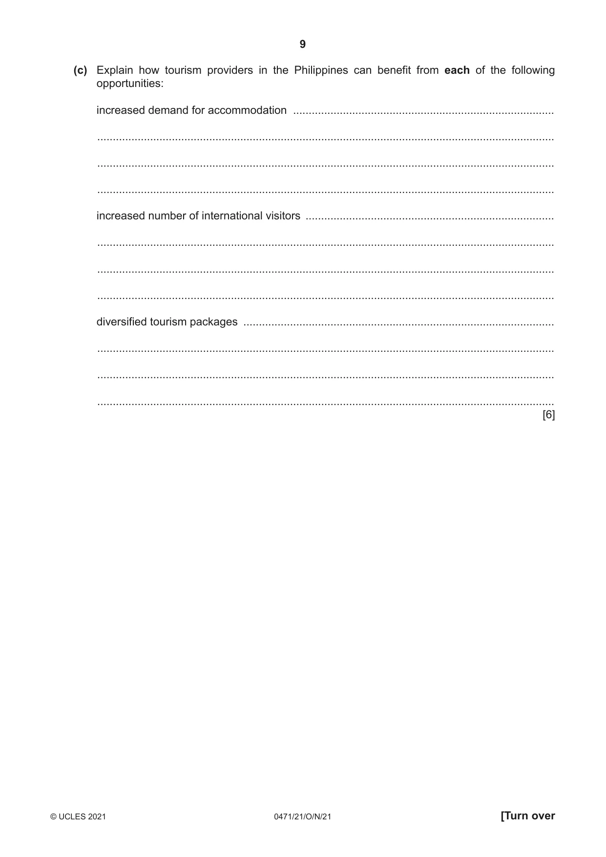 Cambridge IGCSE Travel and Tourism 0471 2021 Oct/Nov Paper 2 · Variant 1 question paper, page 9 of 16