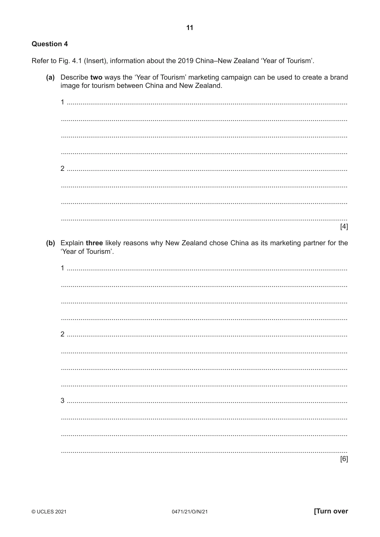 Cambridge IGCSE Travel and Tourism 0471 2021 Oct/Nov Paper 2 · Variant 1 question paper, page 11 of 16
