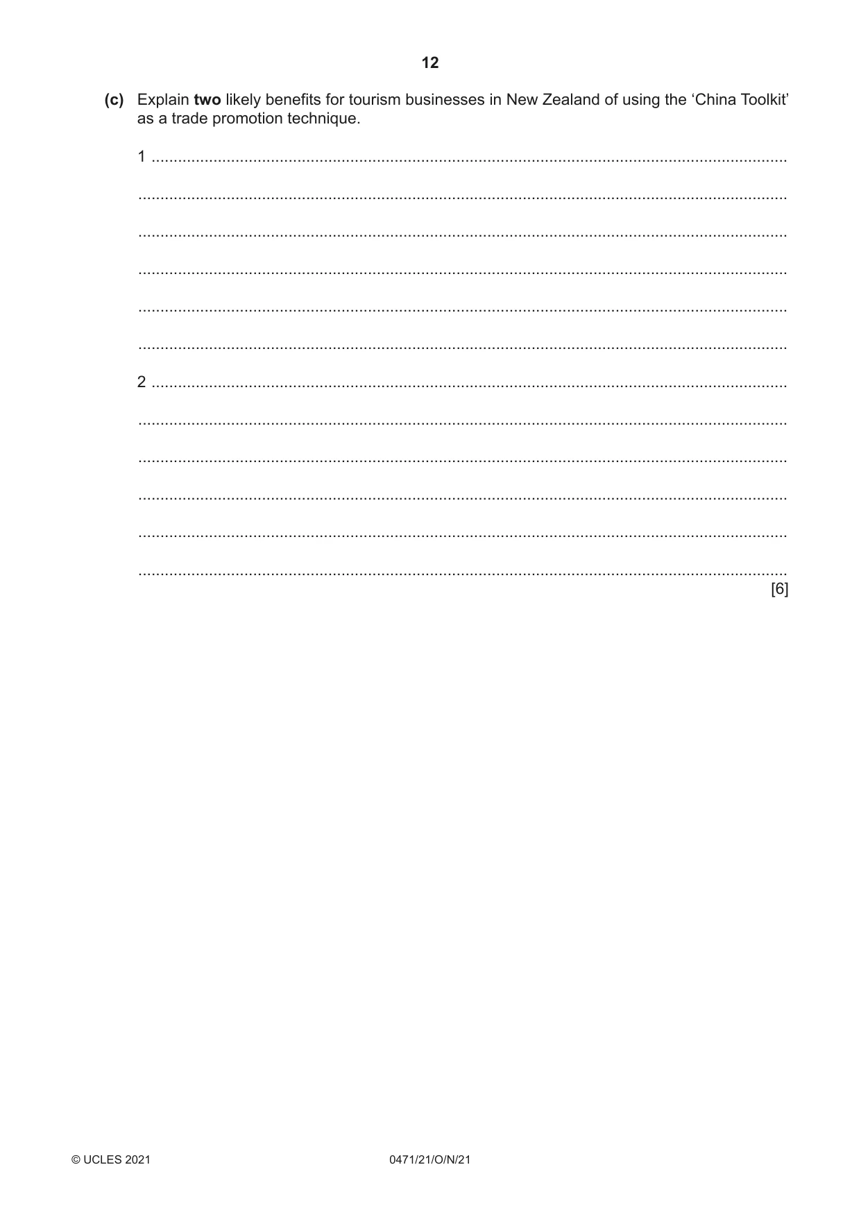 Cambridge IGCSE Travel and Tourism 0471 2021 Oct/Nov Paper 2 · Variant 1 question paper, page 12 of 16