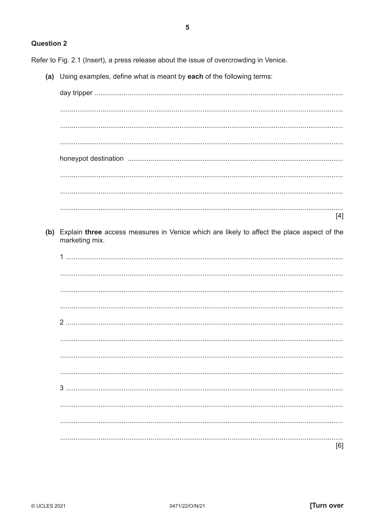 Cambridge IGCSE Travel and Tourism 0471 2021 Oct/Nov Paper 2 · Variant 2 question paper, page 5 of 16