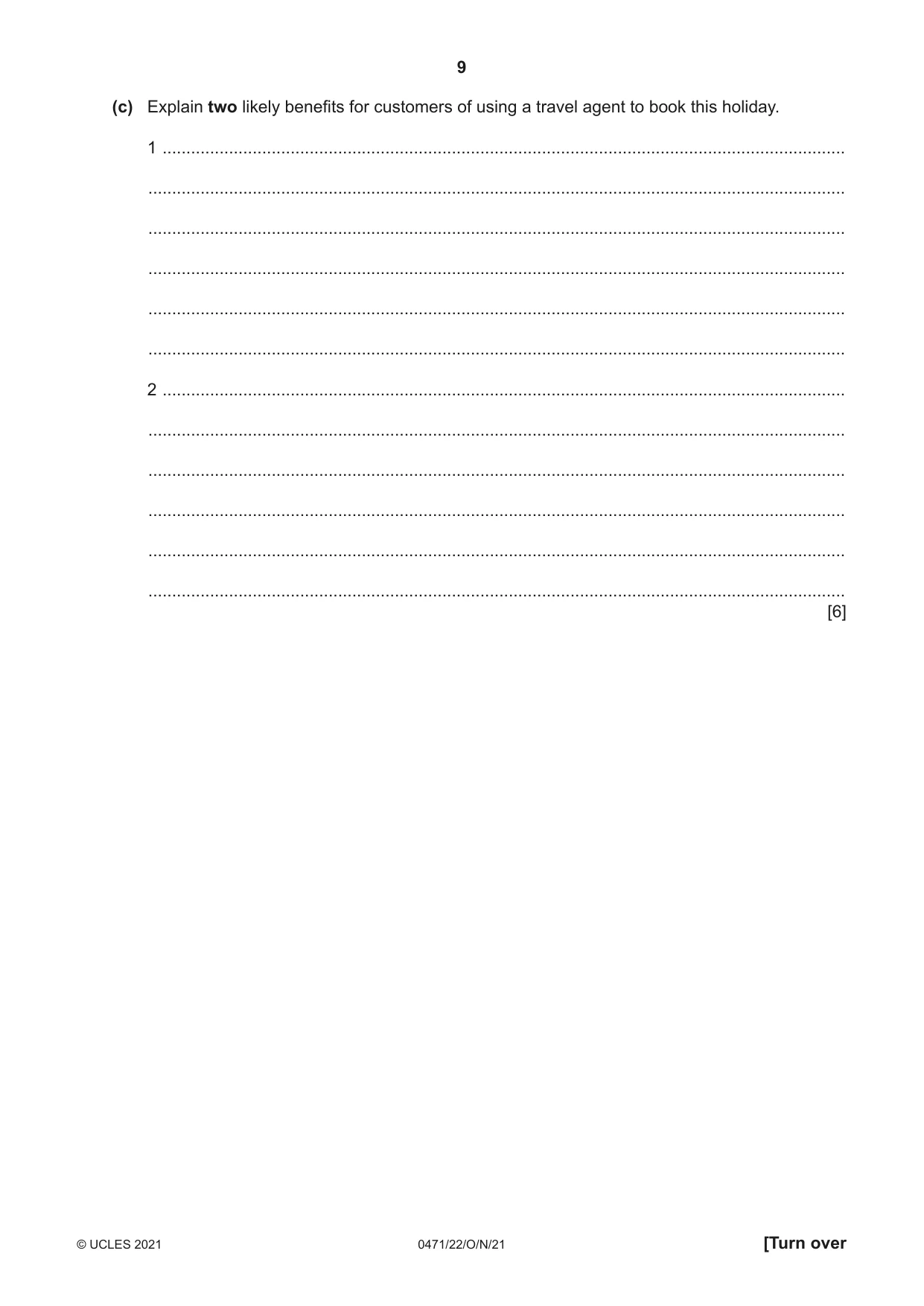 Cambridge IGCSE Travel and Tourism 0471 2021 Oct/Nov Paper 2 · Variant 2 question paper, page 9 of 16