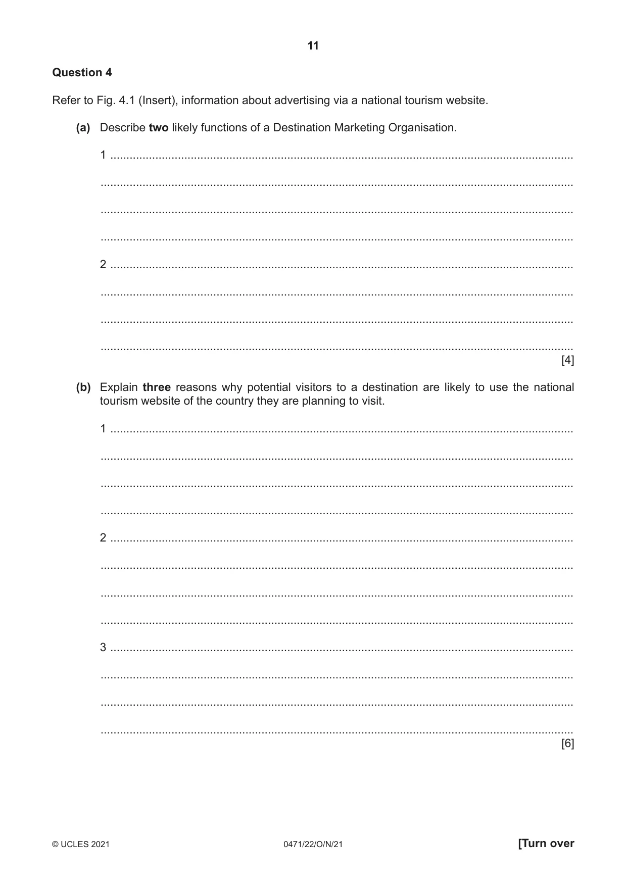 Cambridge IGCSE Travel and Tourism 0471 2021 Oct/Nov Paper 2 · Variant 2 question paper, page 11 of 16