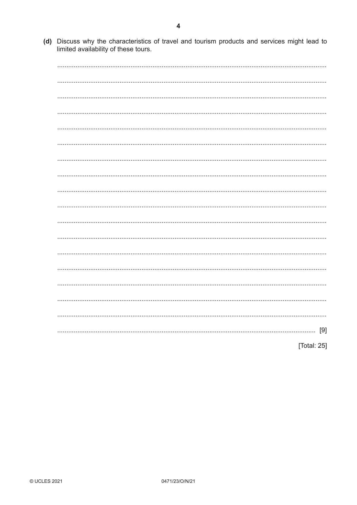 Cambridge IGCSE Travel and Tourism 0471 2021 Oct/Nov Paper 2 · Variant 3 question paper, page 4 of 16