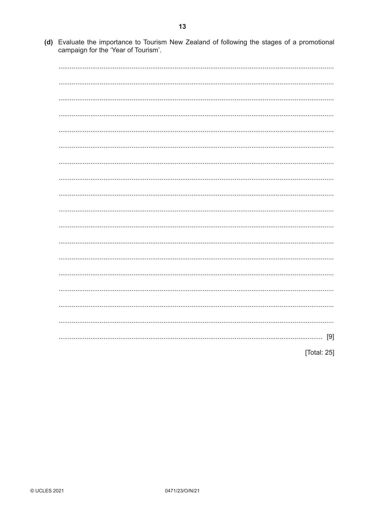 Cambridge IGCSE Travel and Tourism 0471 2021 Oct/Nov Paper 2 · Variant 3 question paper, page 13 of 16