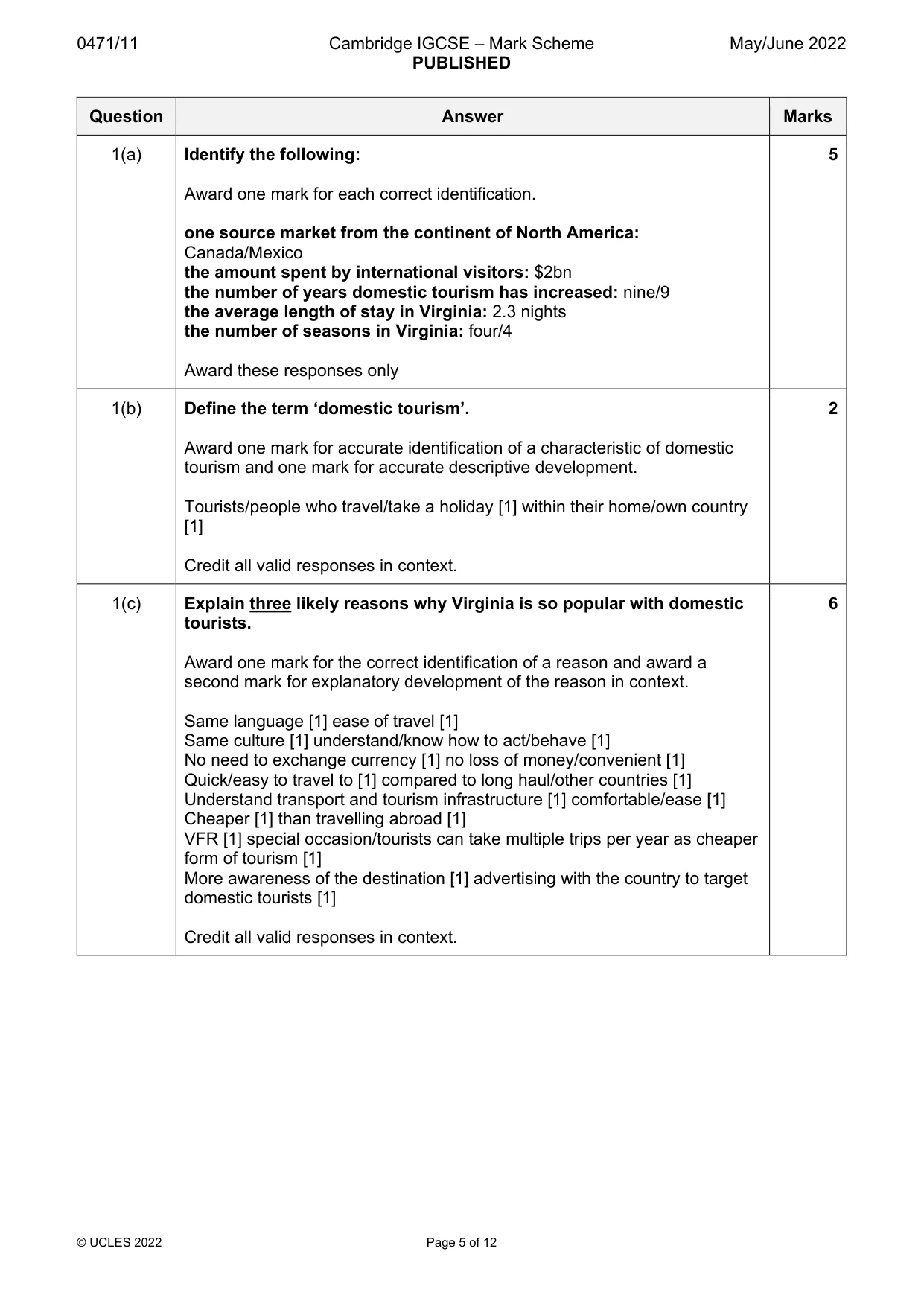 Mark scheme, page 5 of 12