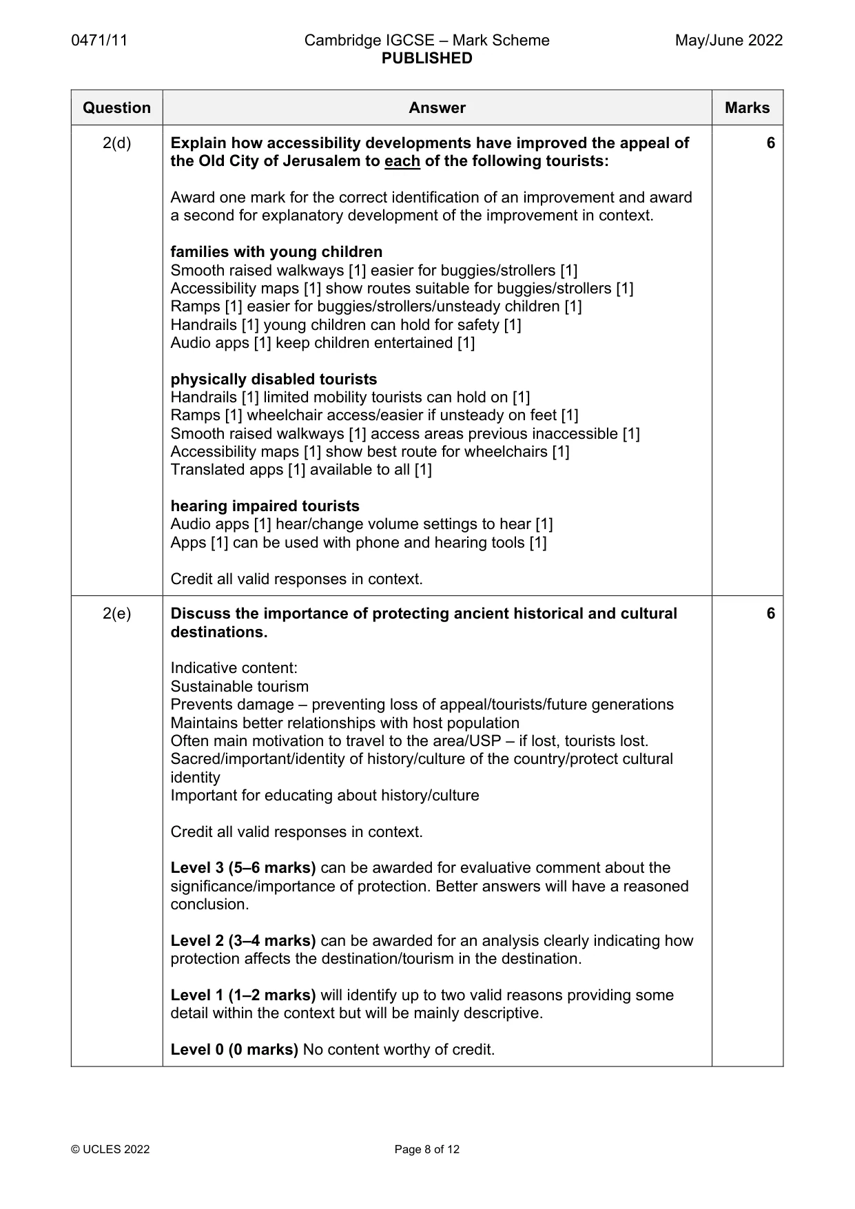 Mark scheme, page 8 of 12