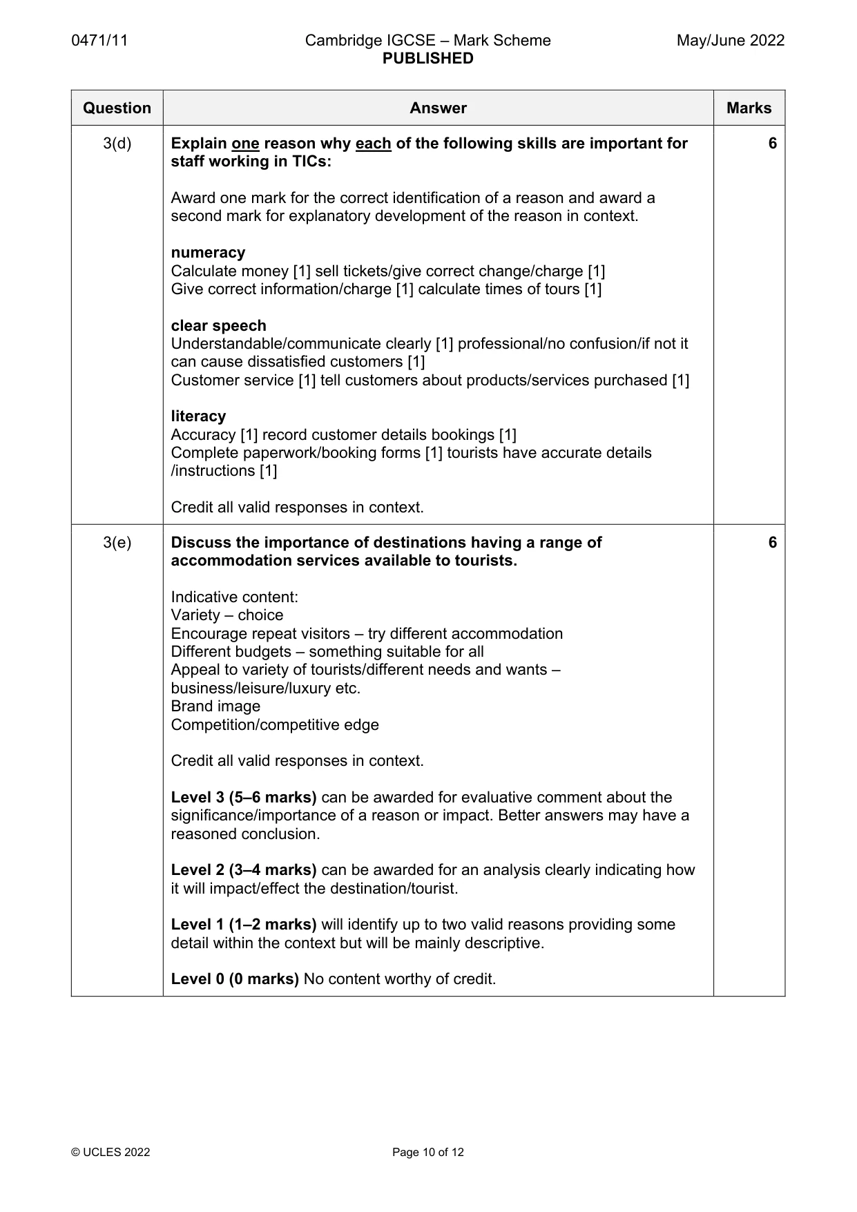 Mark scheme, page 10 of 12