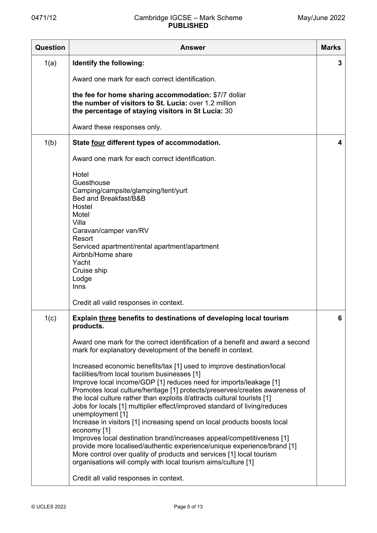 Mark scheme, page 5 of 13