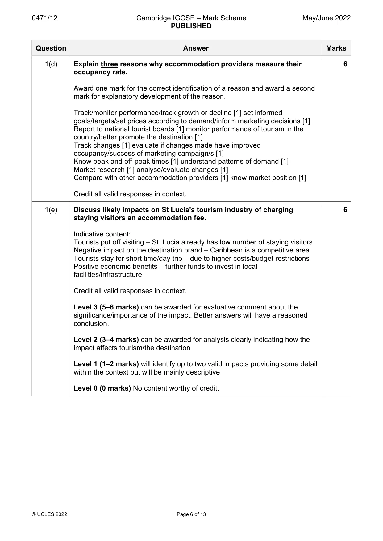 Mark scheme, page 6 of 13