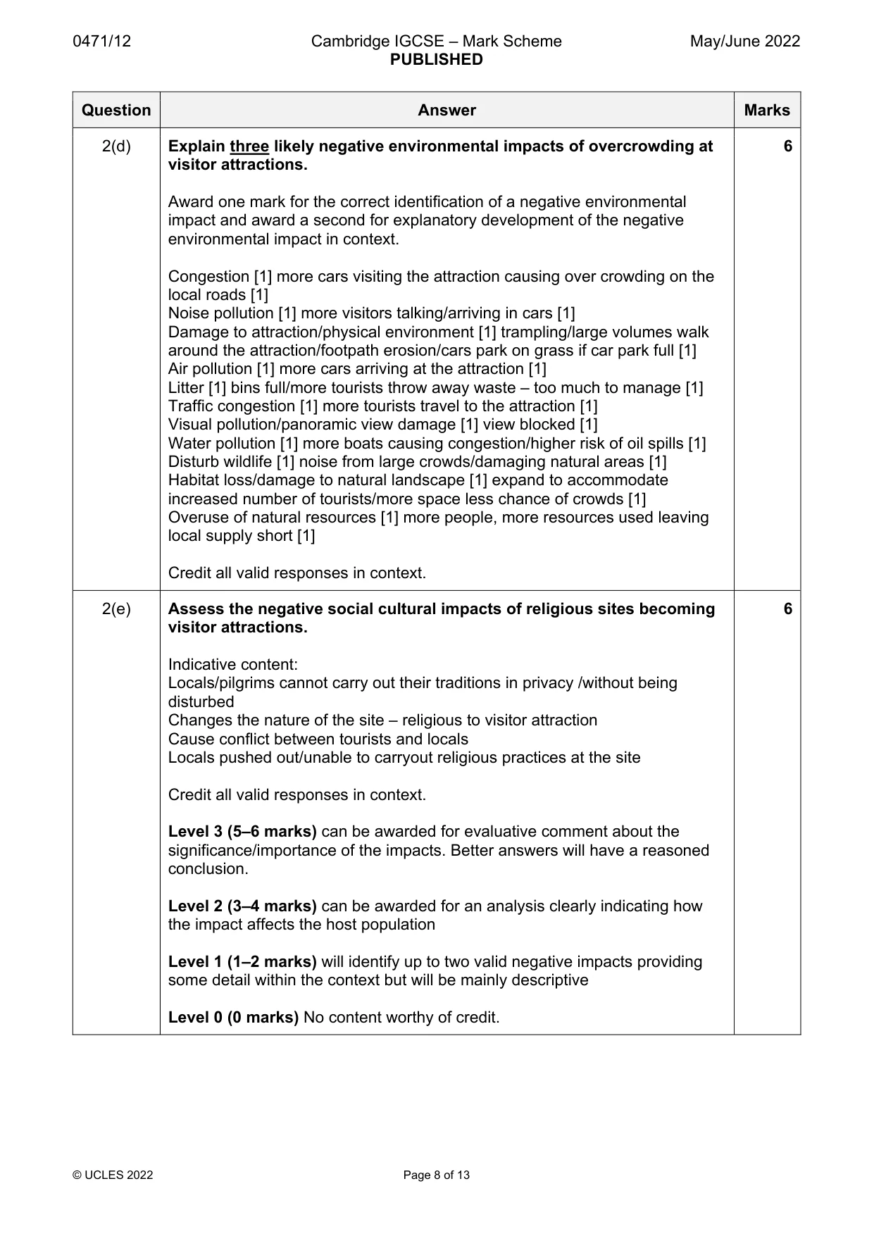 Mark scheme, page 8 of 13