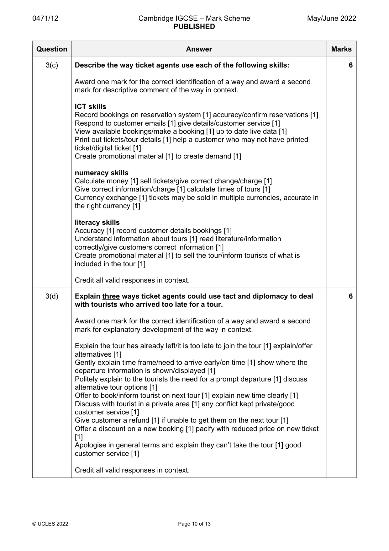 Mark scheme, page 10 of 13